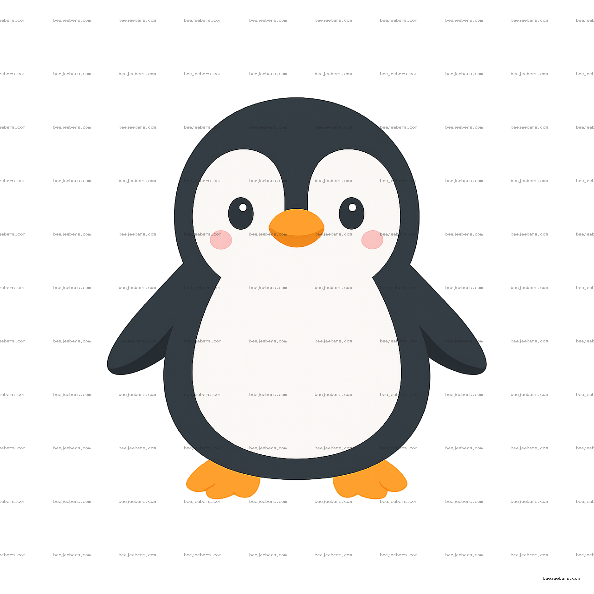 Cute cartoon penguin with orange beak and feet smiling on transparent background digital PNG