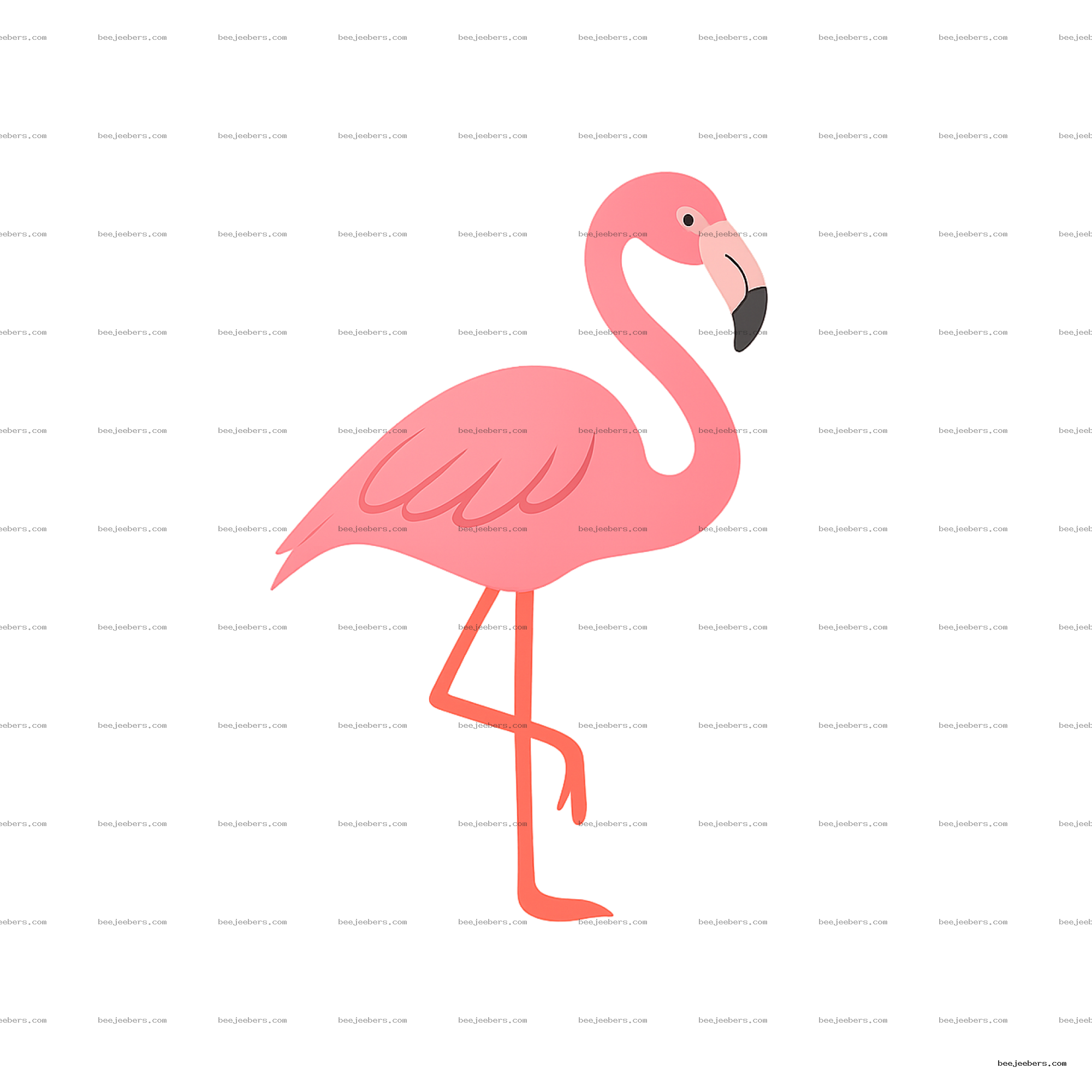 Clean vector illustration of a pink flamingo standing on one leg with a transparent background.
