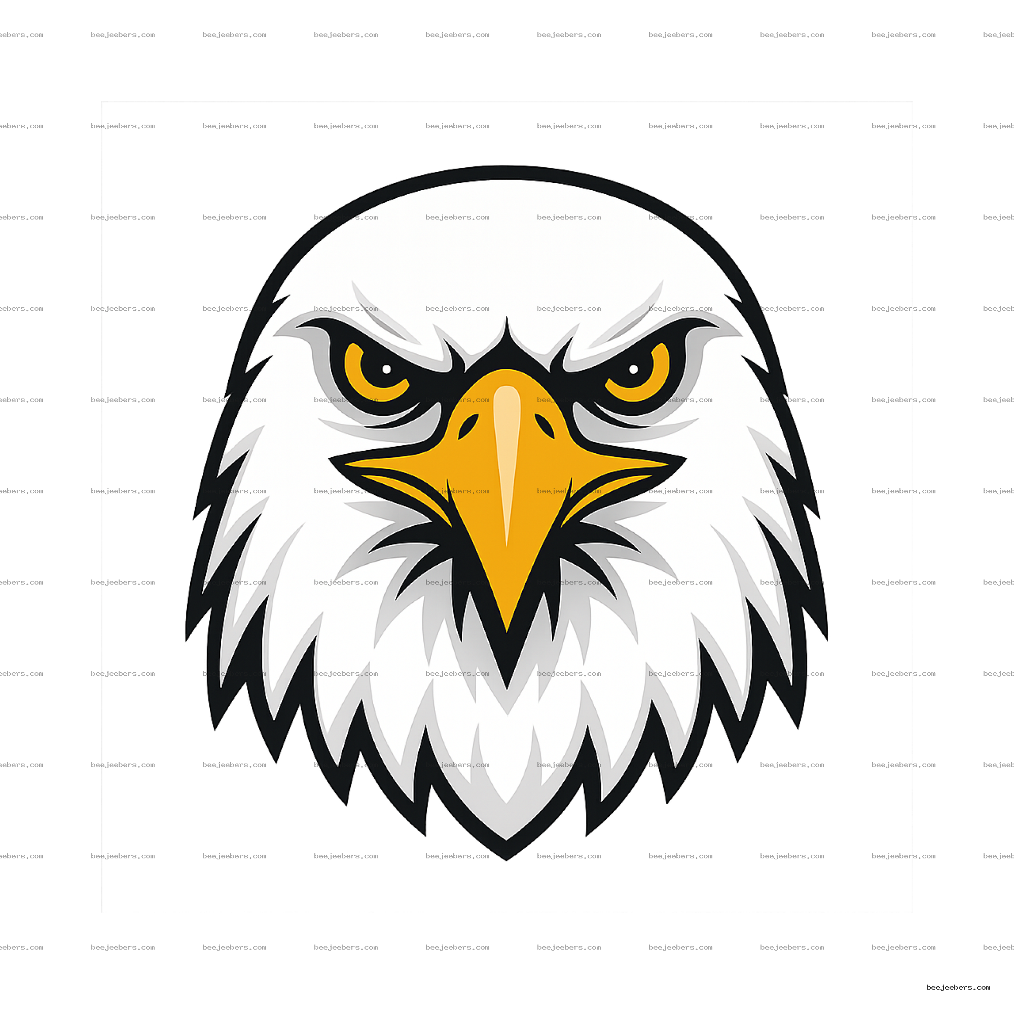 Clean vector illustration of an eagle's face with yellow eyes and beak on transparent background