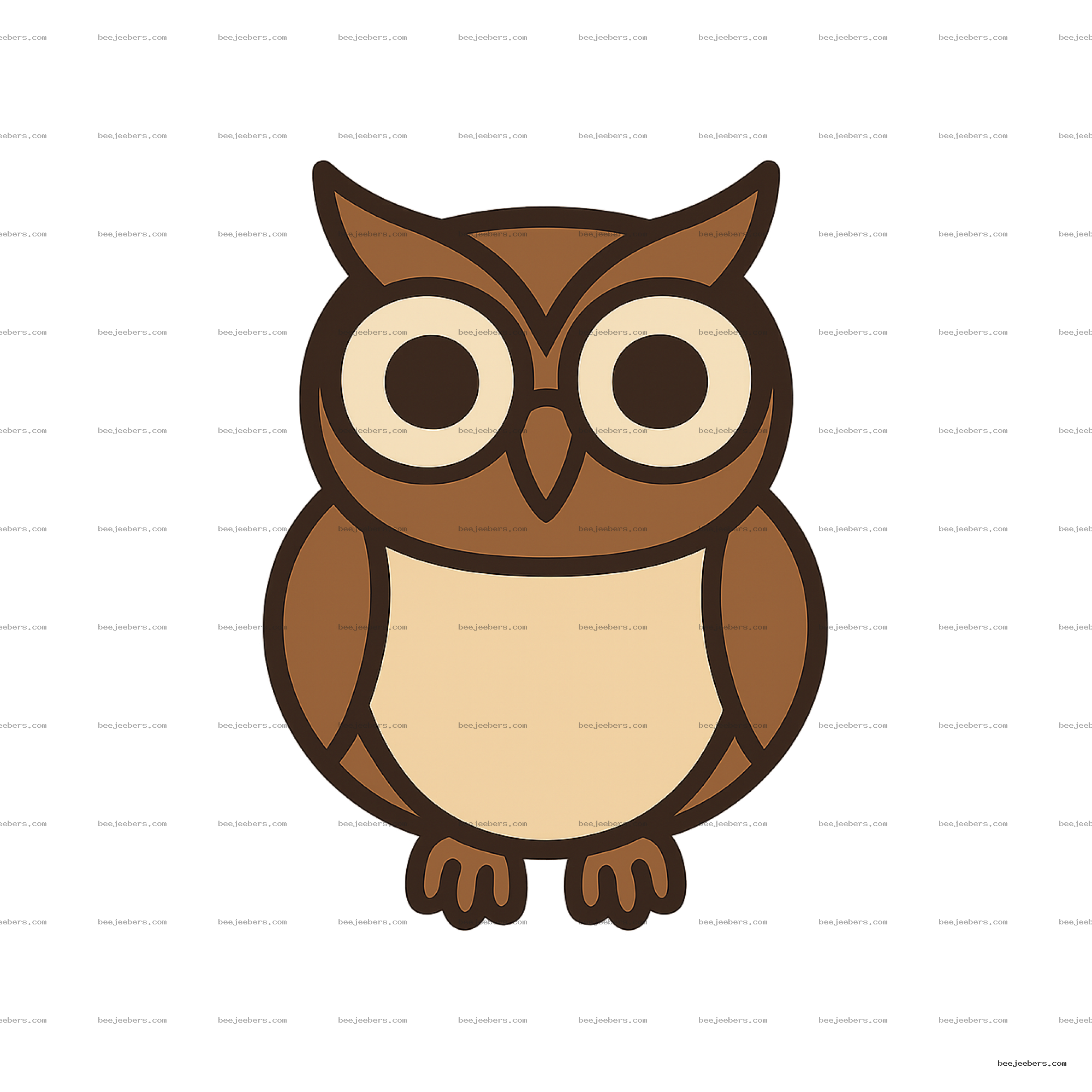 Clean vector owl icon PNG with large eyes and brown-beige colors on transparent background