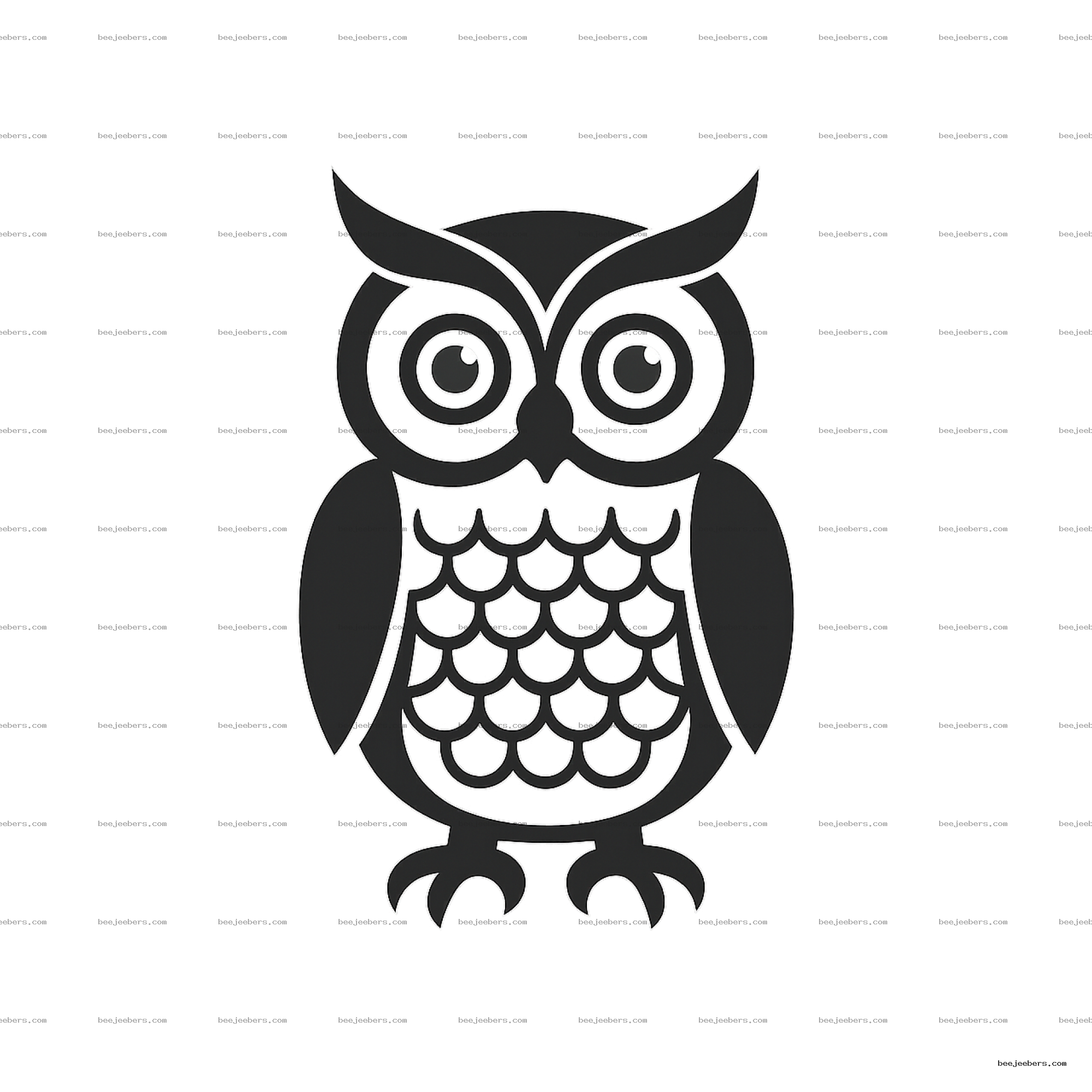 Black and white stylized owl vector illustration with transparent background