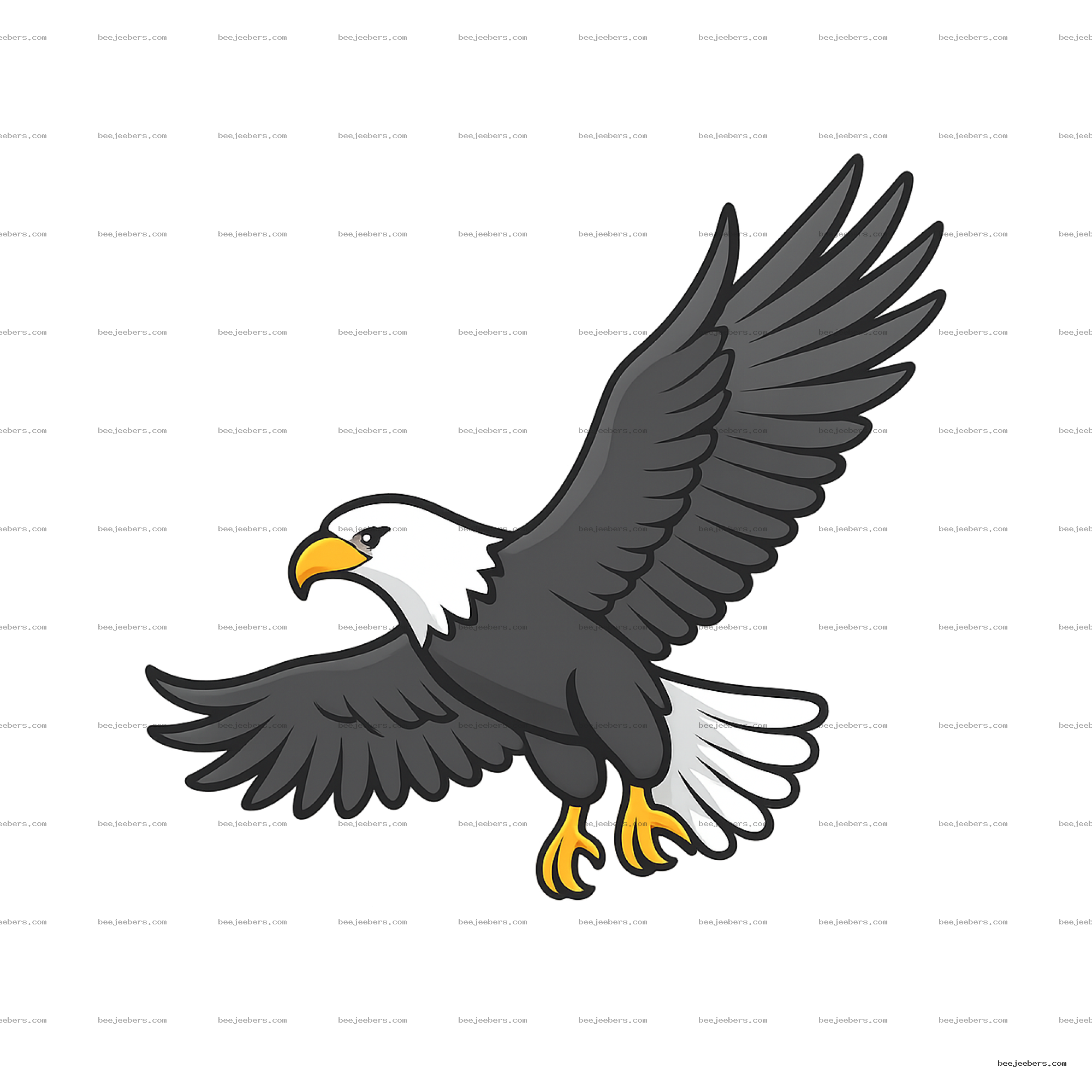 Clean vector illustration of a white eagle flying with spread wings and yellow beak on transparent background