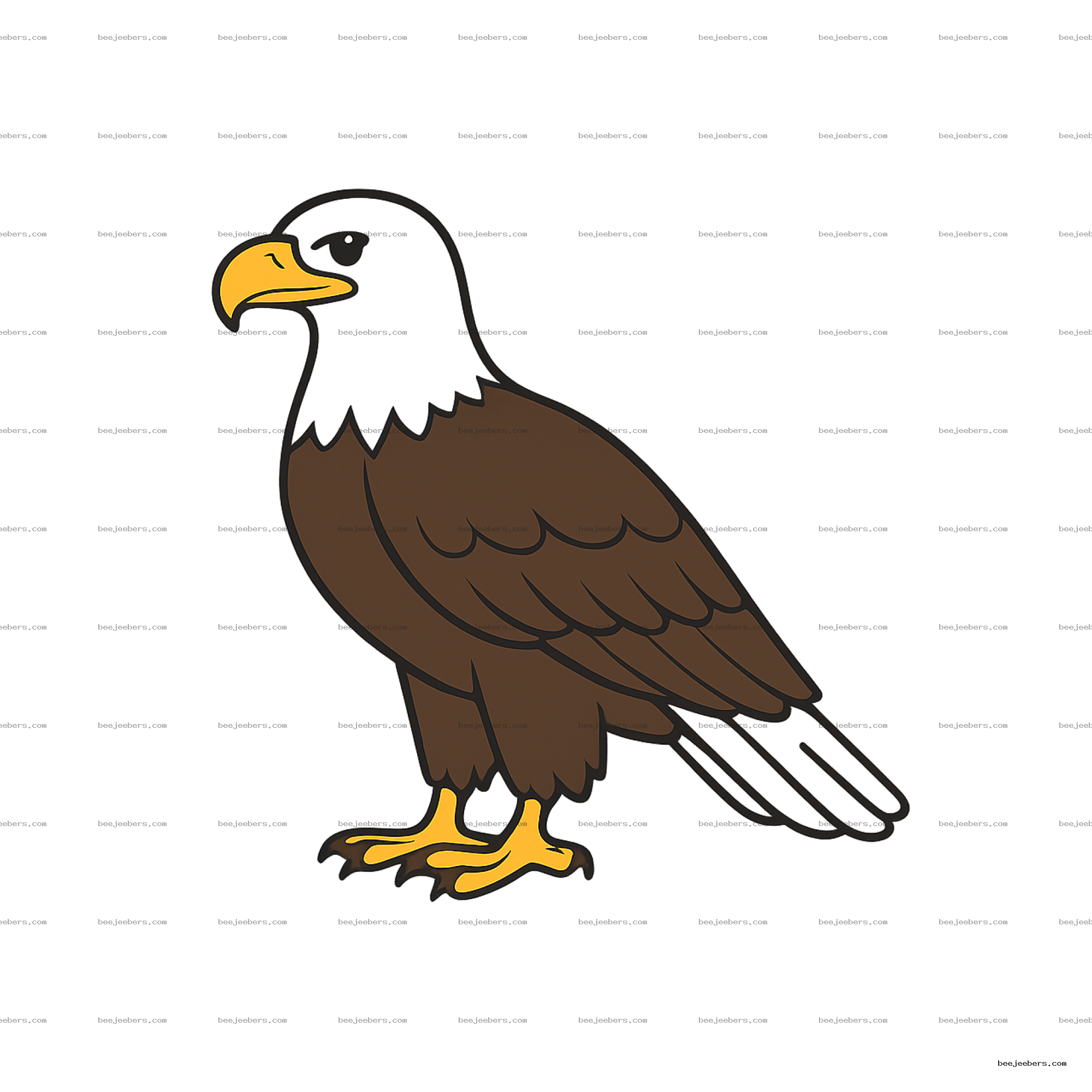 Clean vector illustration of a bald eagle with yellow beak and brown feathers on transparent background
