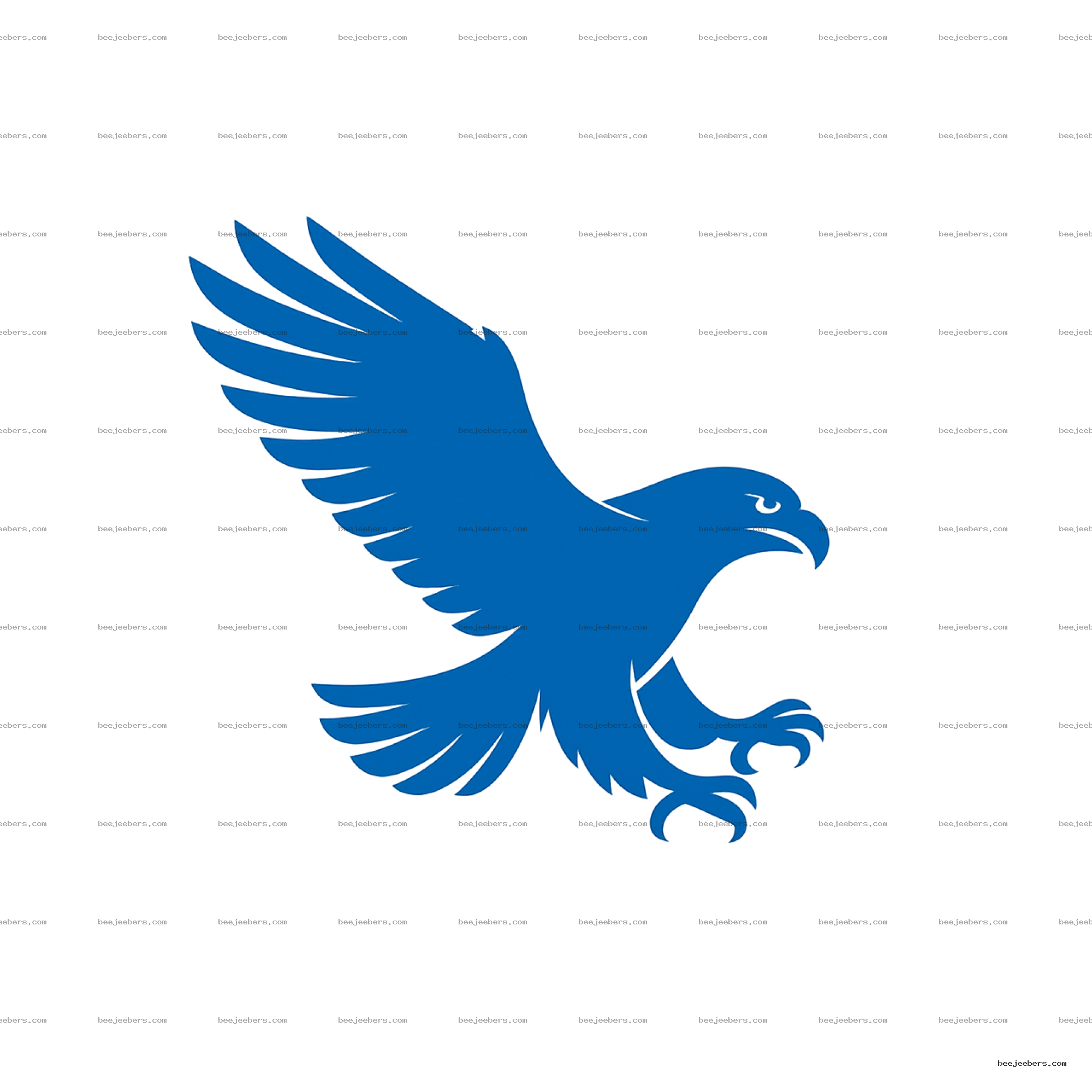 Solid blue vector silhouette of an eagle in flight with wings spread and talons extended