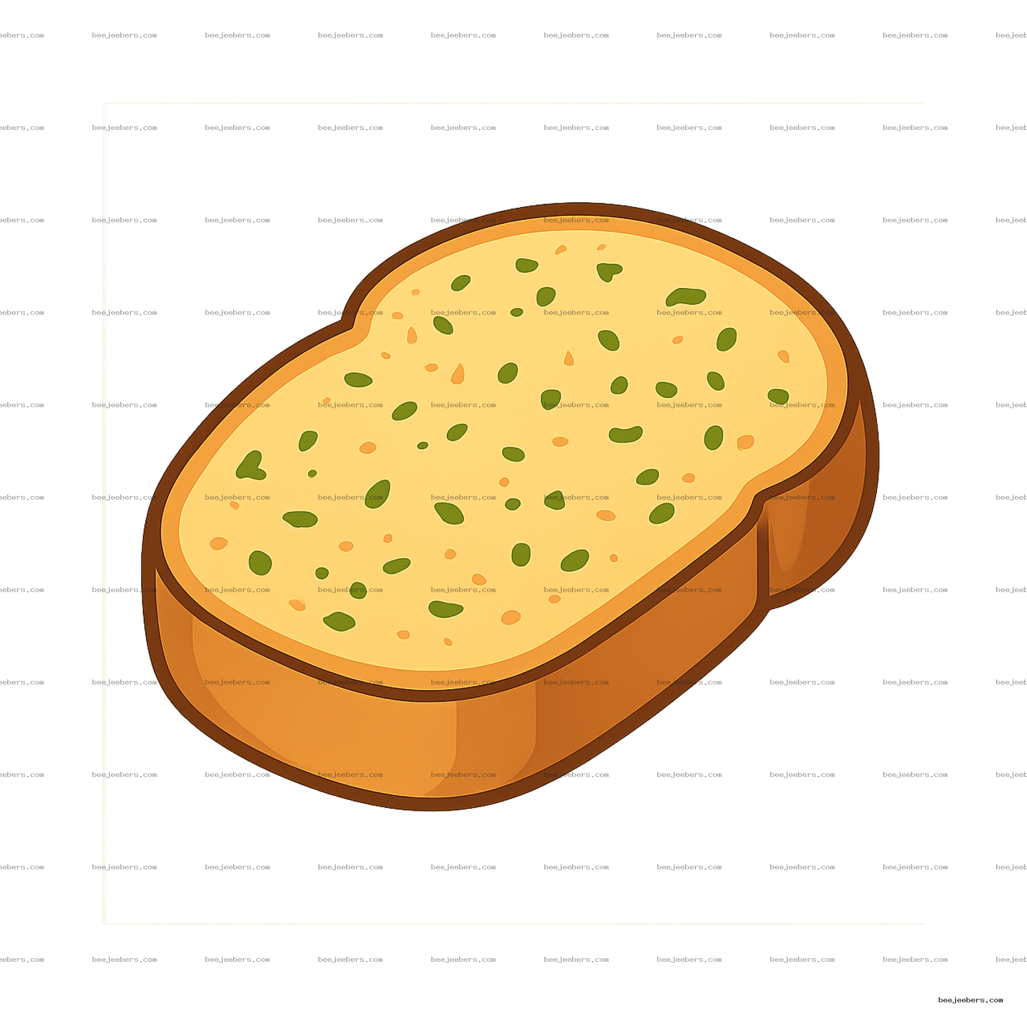 Clean vector clipart of a slice of garlic bread with herbs on top on transparent background