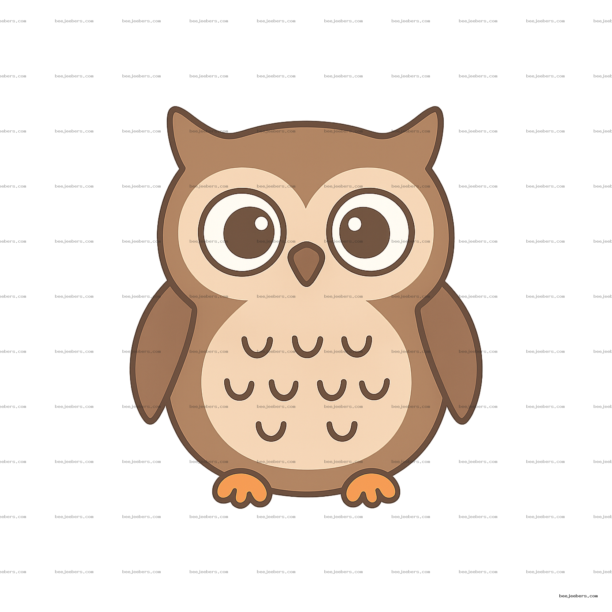Cute simple brown and beige owl digital clipart with big eyes on transparent background