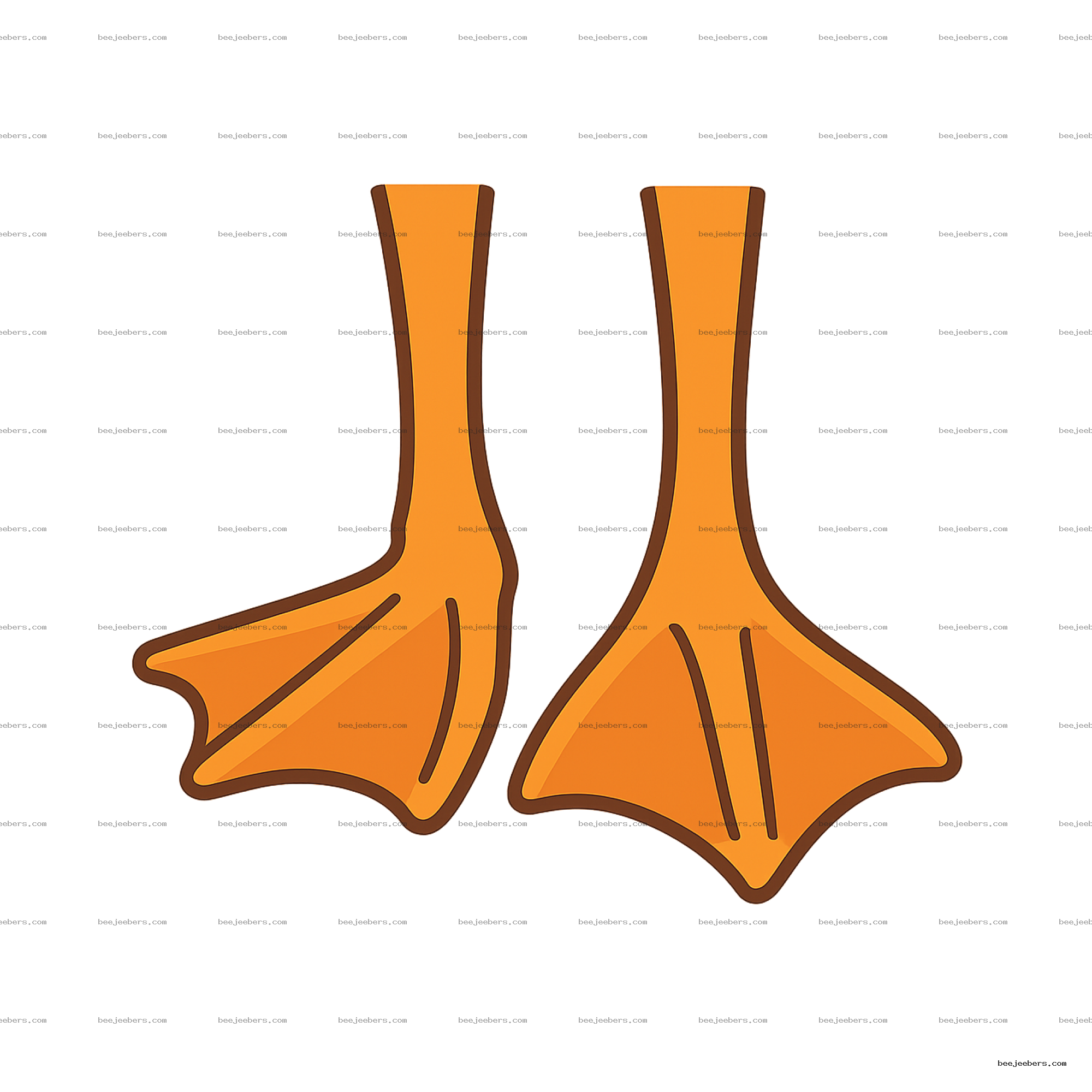 Vector illustration of a pair of orange duck feet with brown outlines on transparent background
