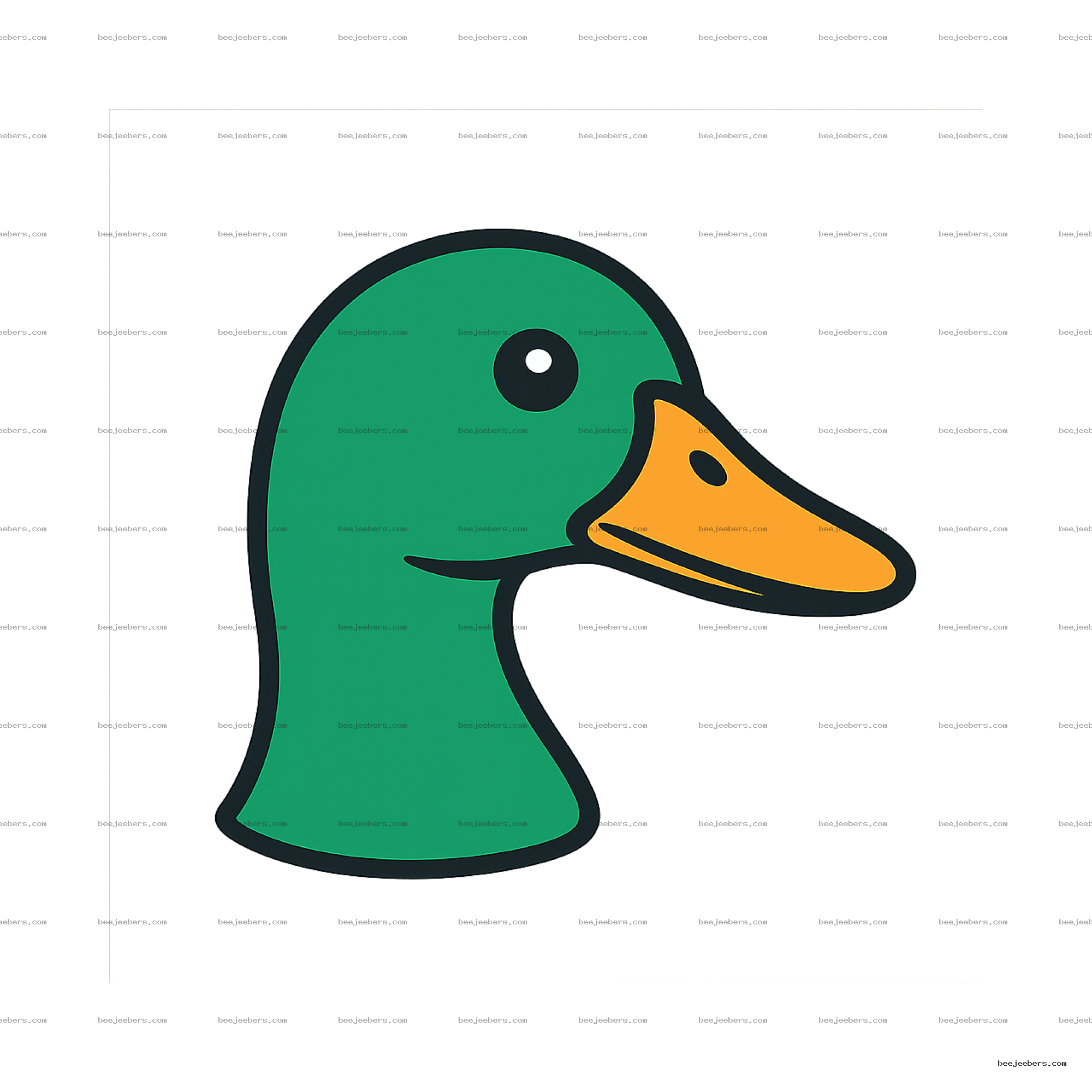 Vector illustration of a green duck head with an orange beak on transparent background
