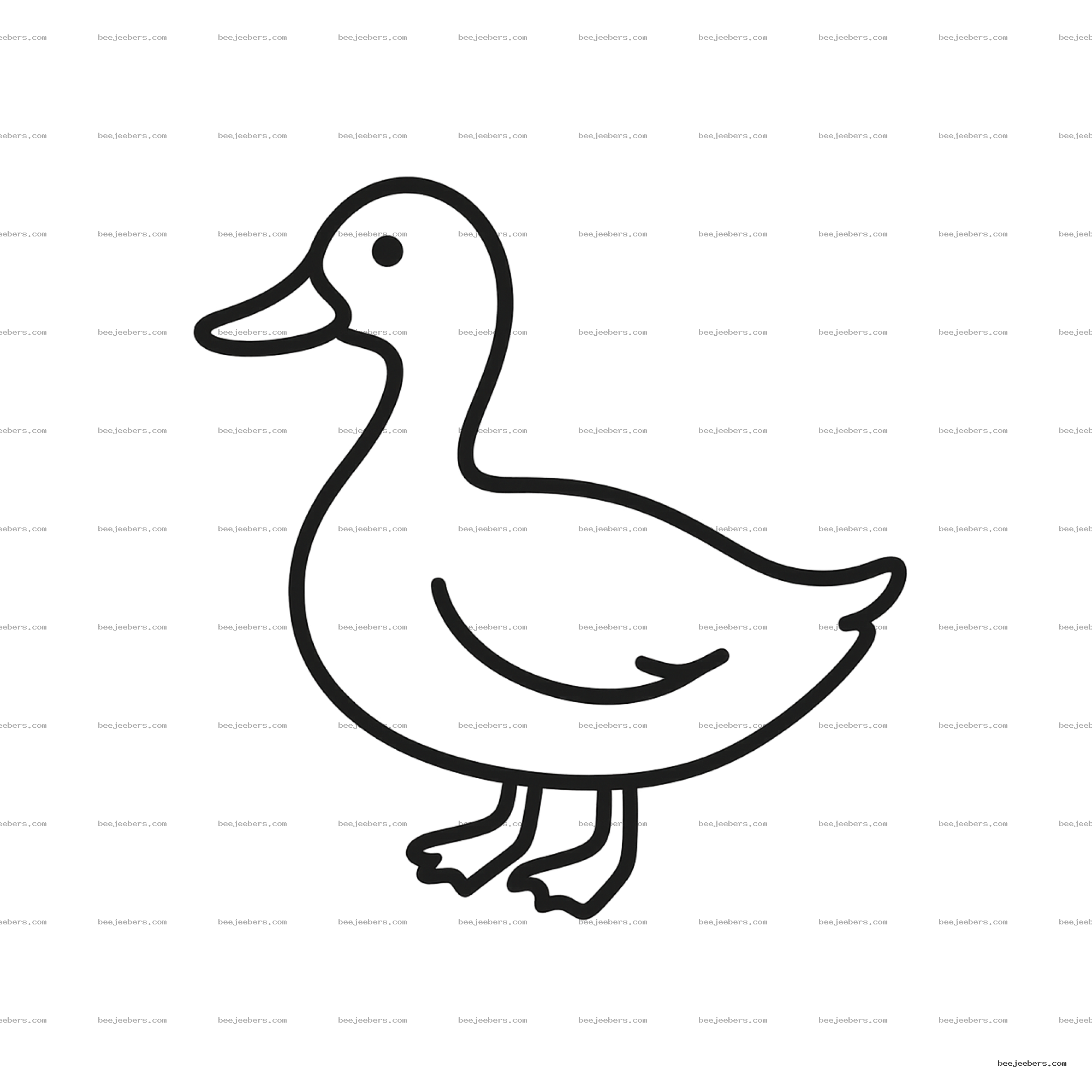 Black outline of a duck in simple line art style on transparent background