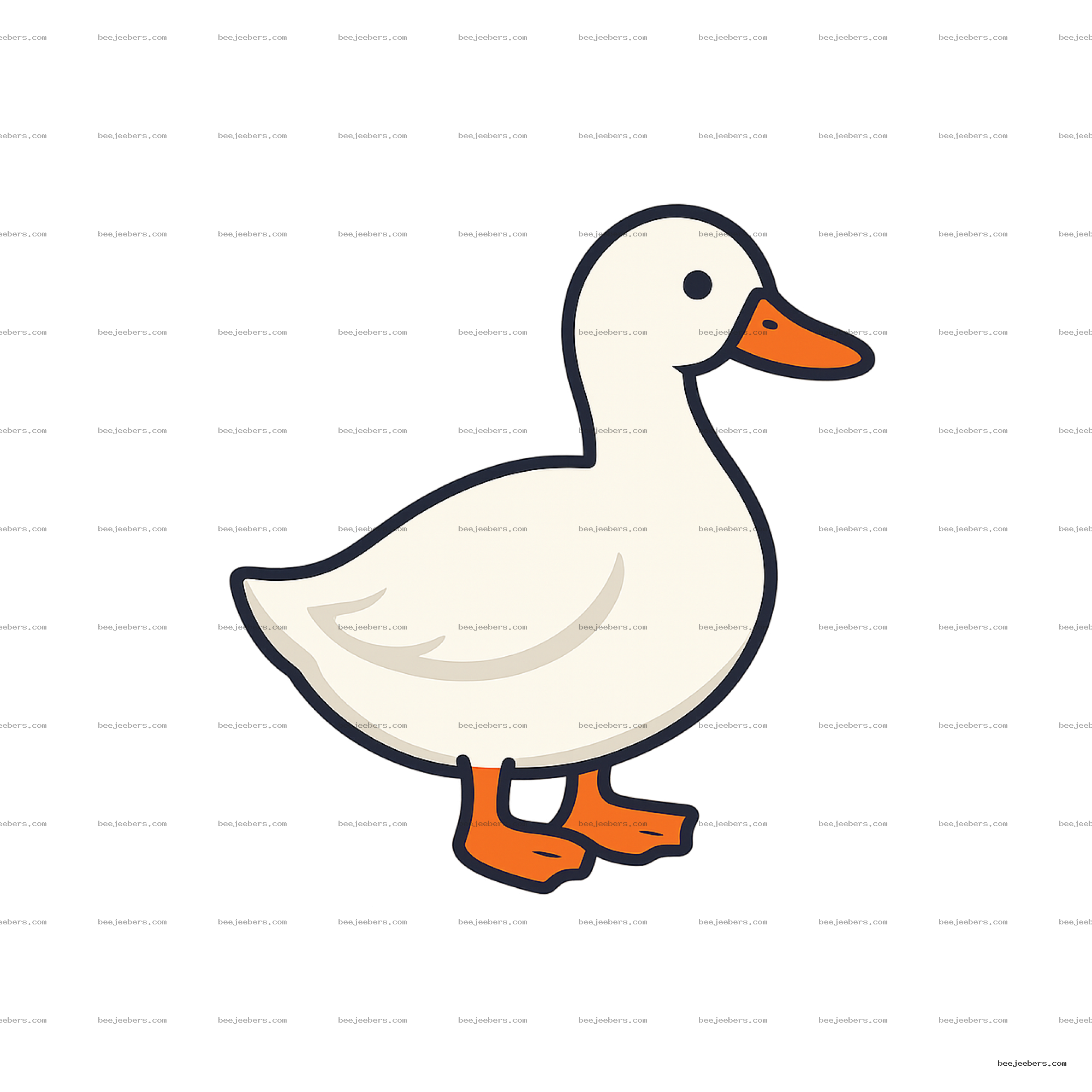 Cute cartoon duck with white body, orange beak and feet, in a clean vector style with transparent background.
