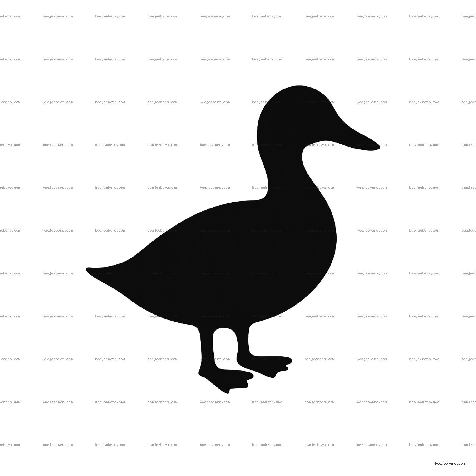 Black silhouette of a duck facing right on transparent background