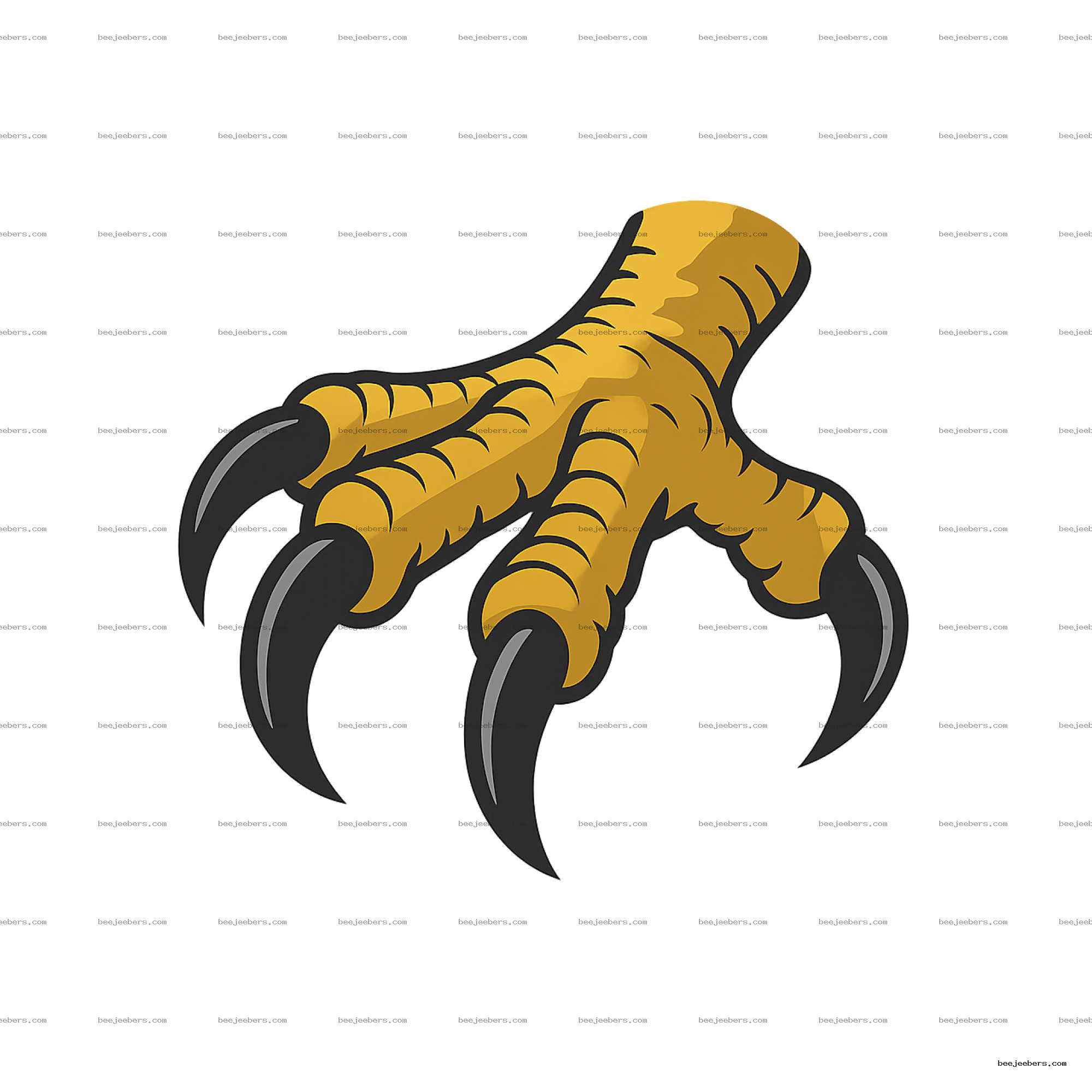 Clean vector illustration of a yellow eagle claw with sharp black talons on transparent background