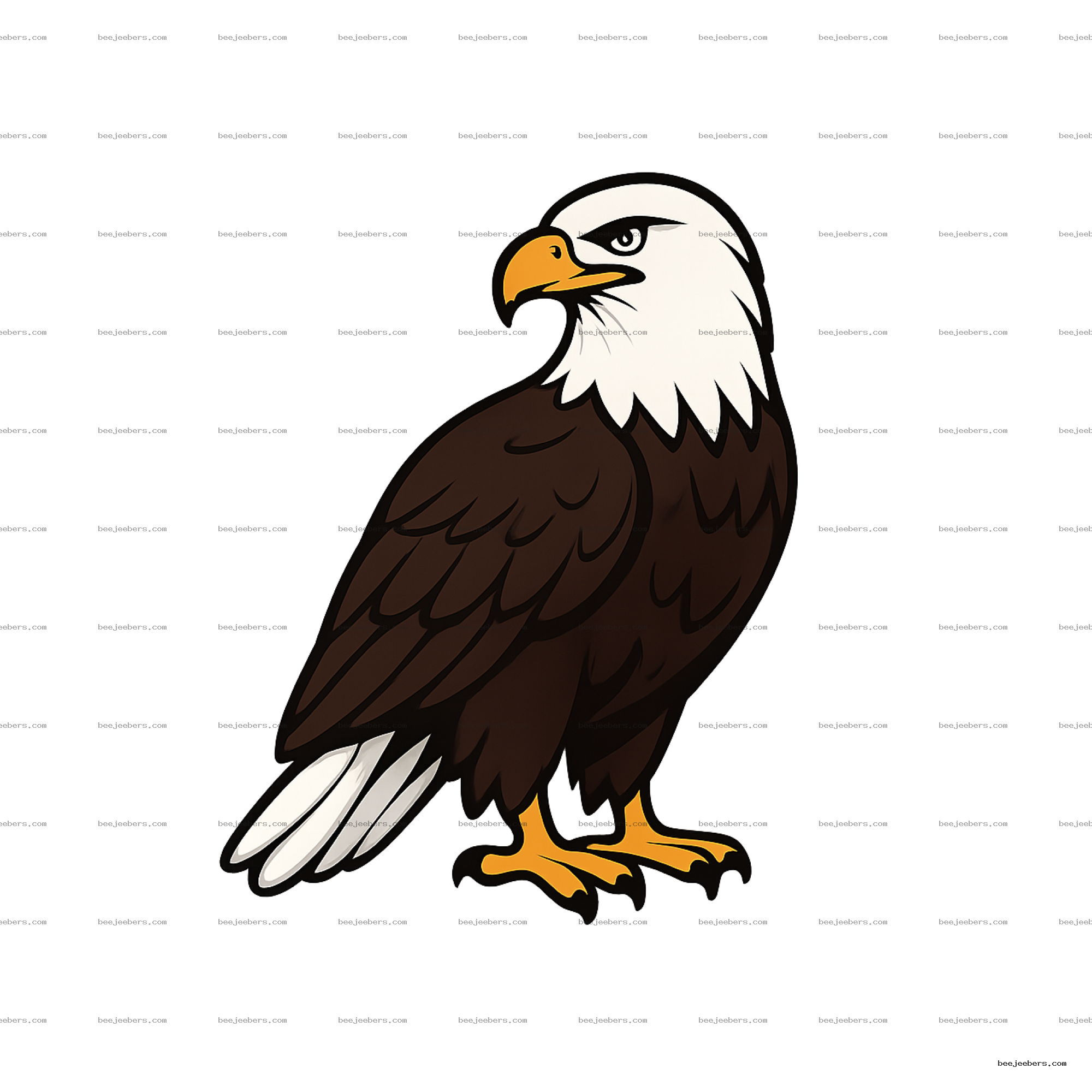 Clean vector illustration of a bald eagle with yellow beak and brown feathers on transparent background