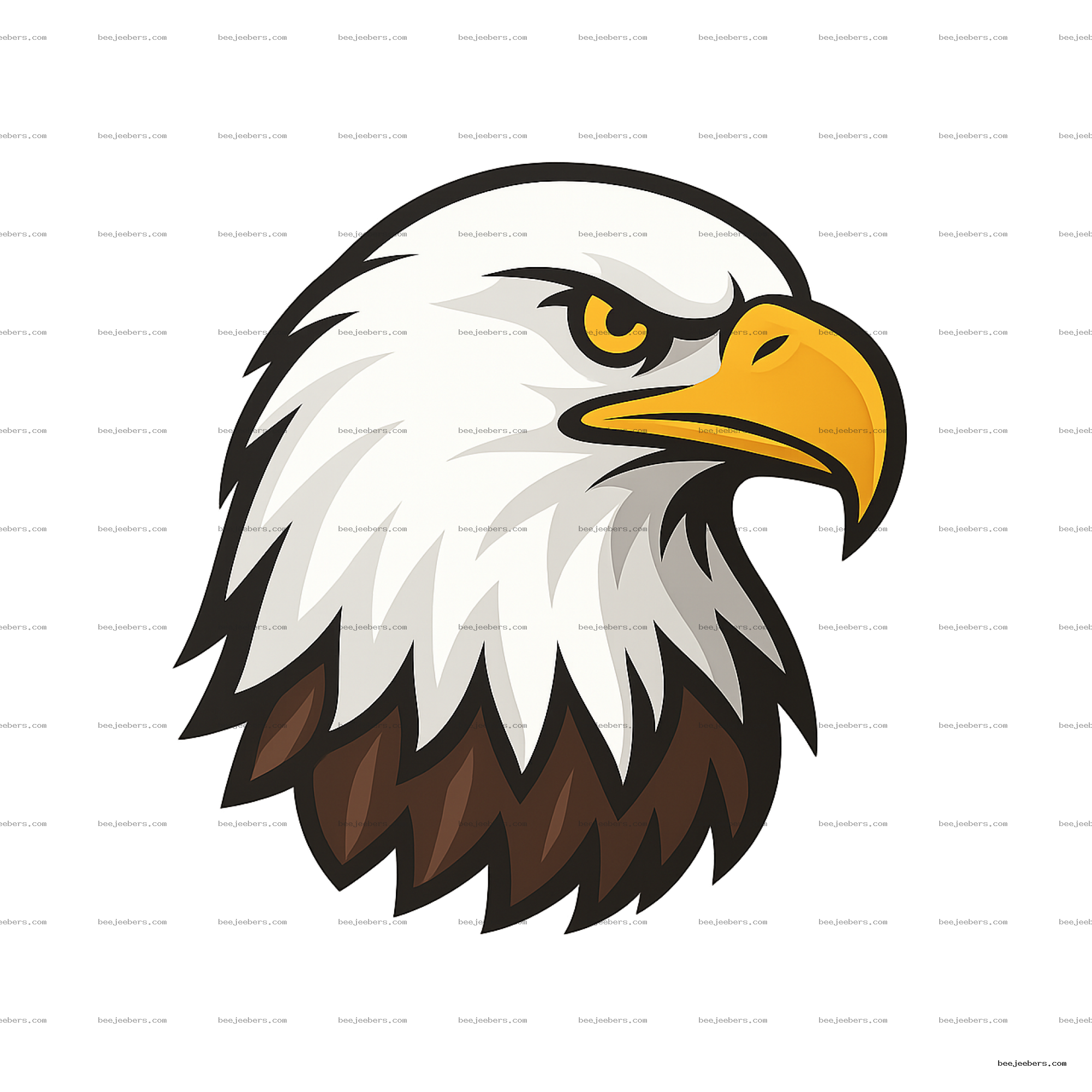 Clean vector illustration of an eagle head with yellow beak and sharp eye on transparent background
