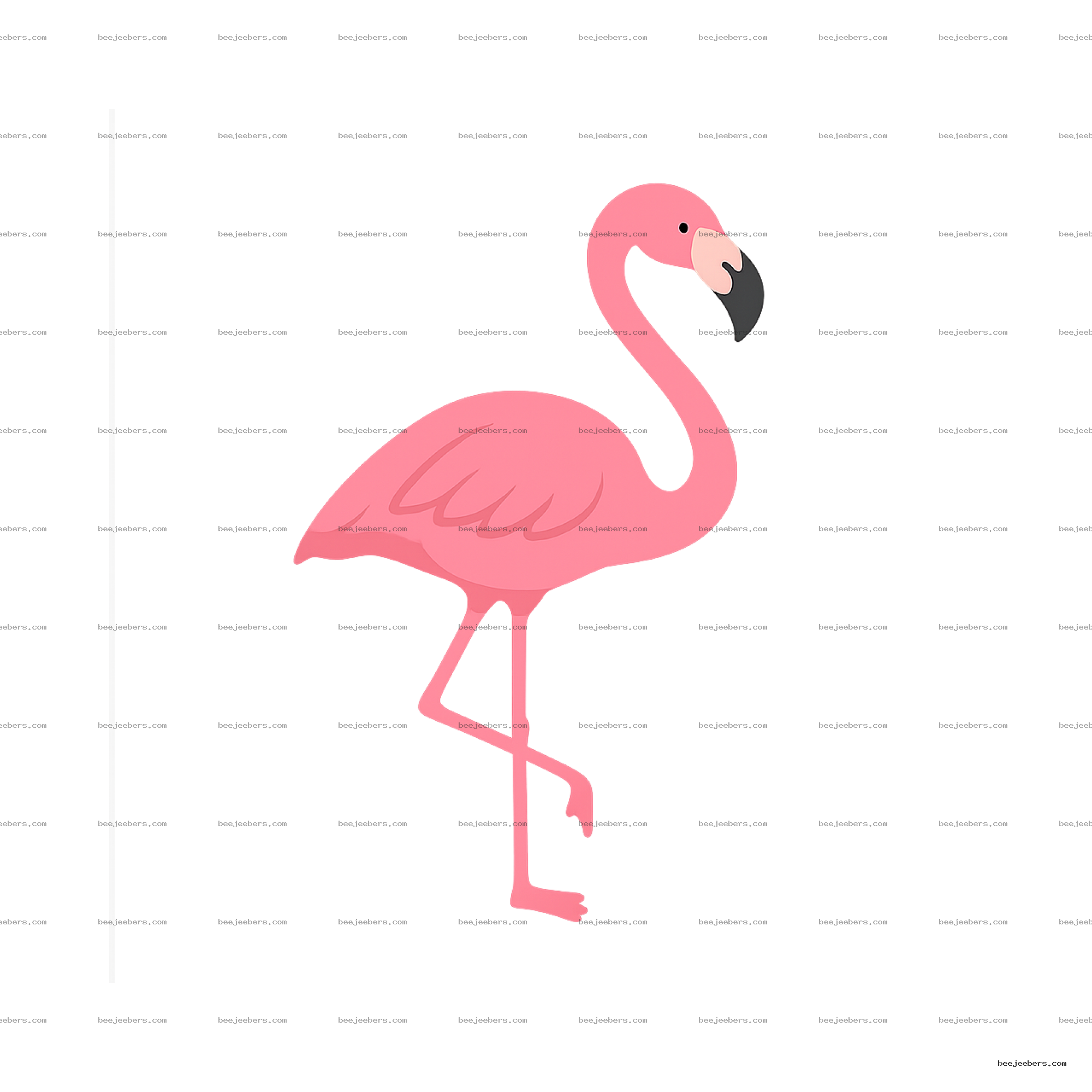 Clean vector illustration of a pink flamingo standing on one leg with transparent background