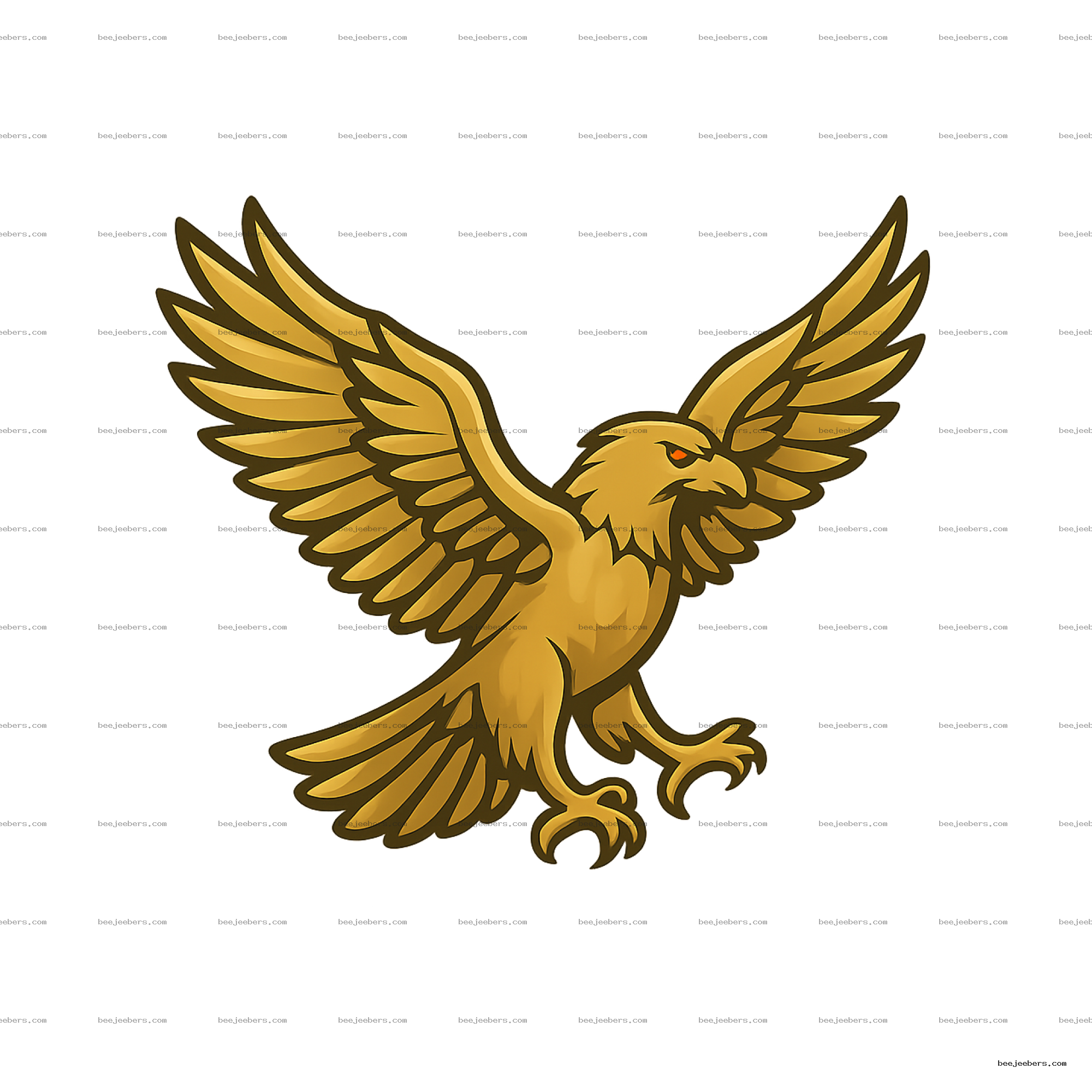 Vector illustration of a gold eagle with spread wings on a transparent background
