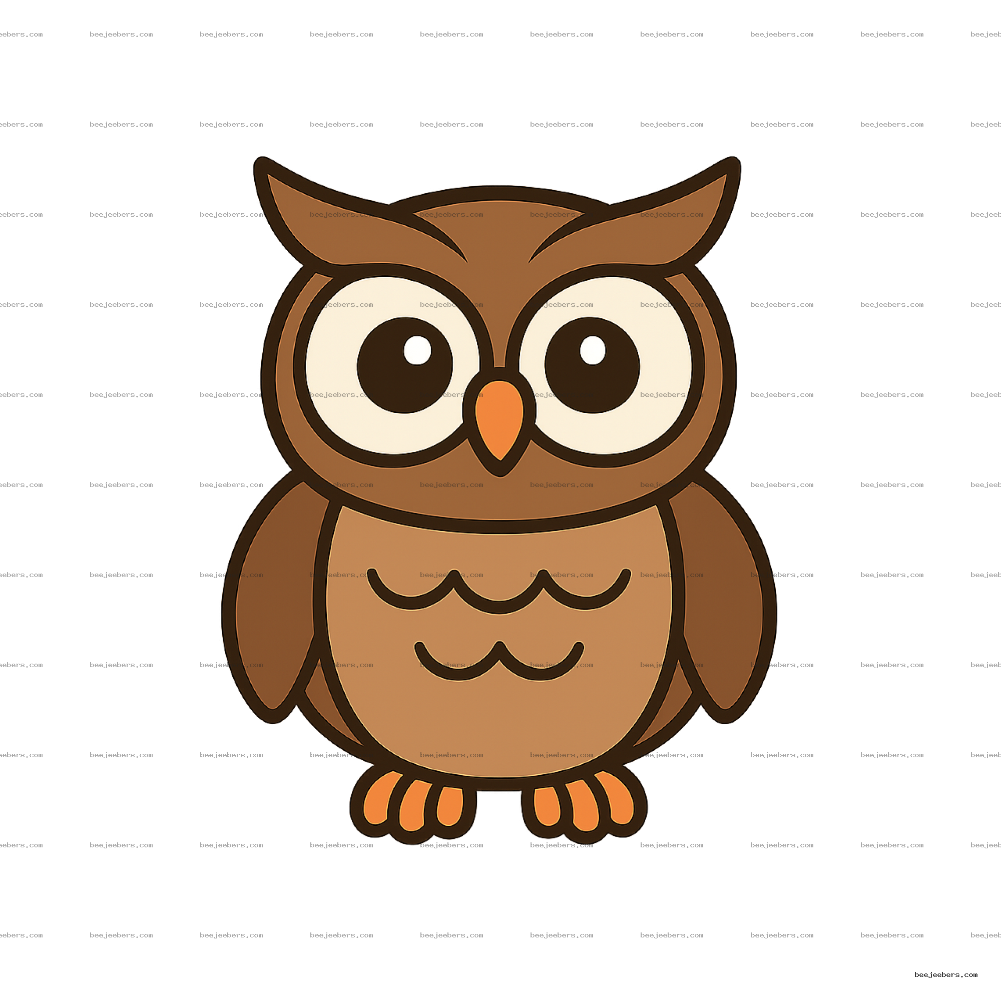 Cute cartoon owl with big eyes in clean vector style on transparent background