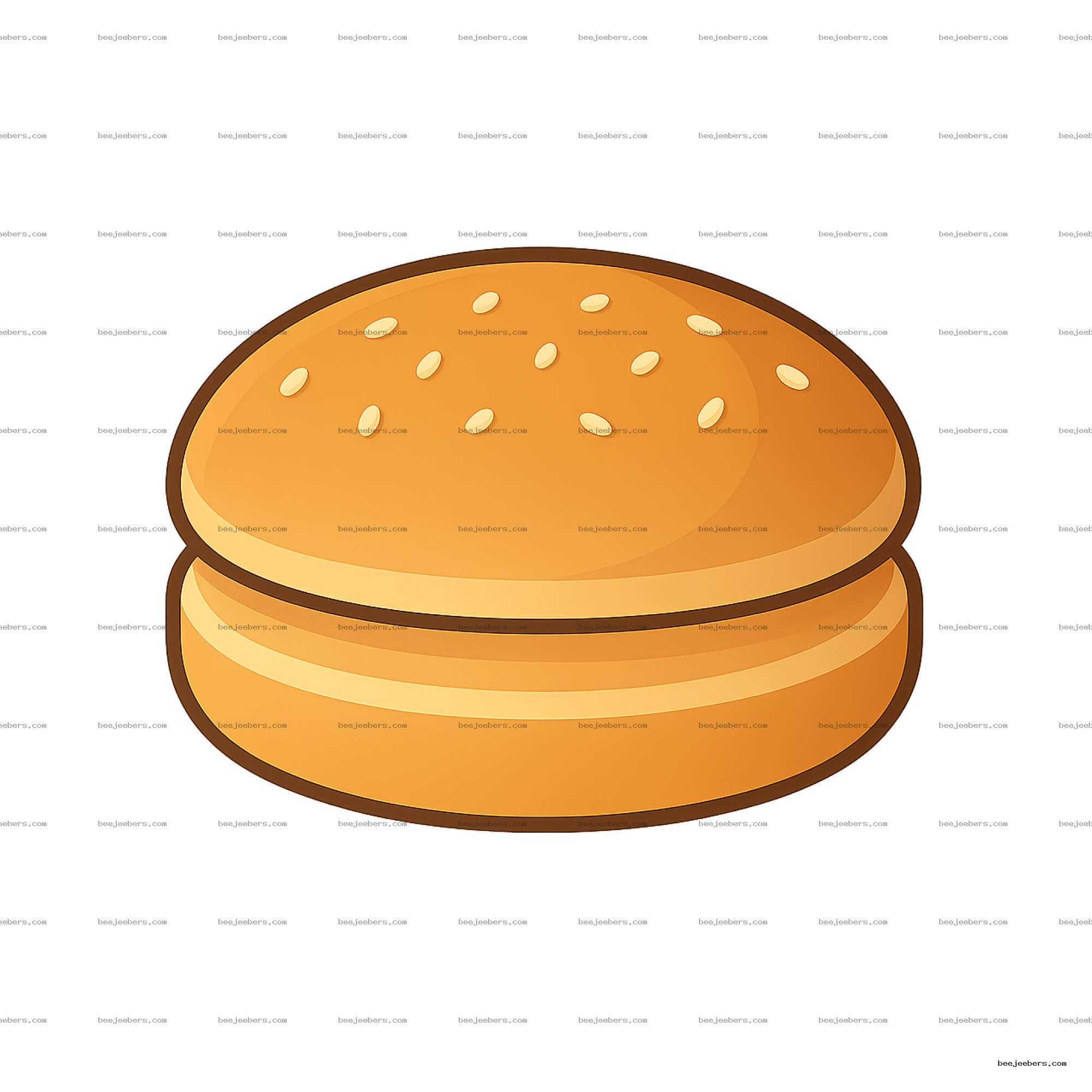 Vector illustration of a sesame seed hamburger bun with top and bottom halves on transparent background