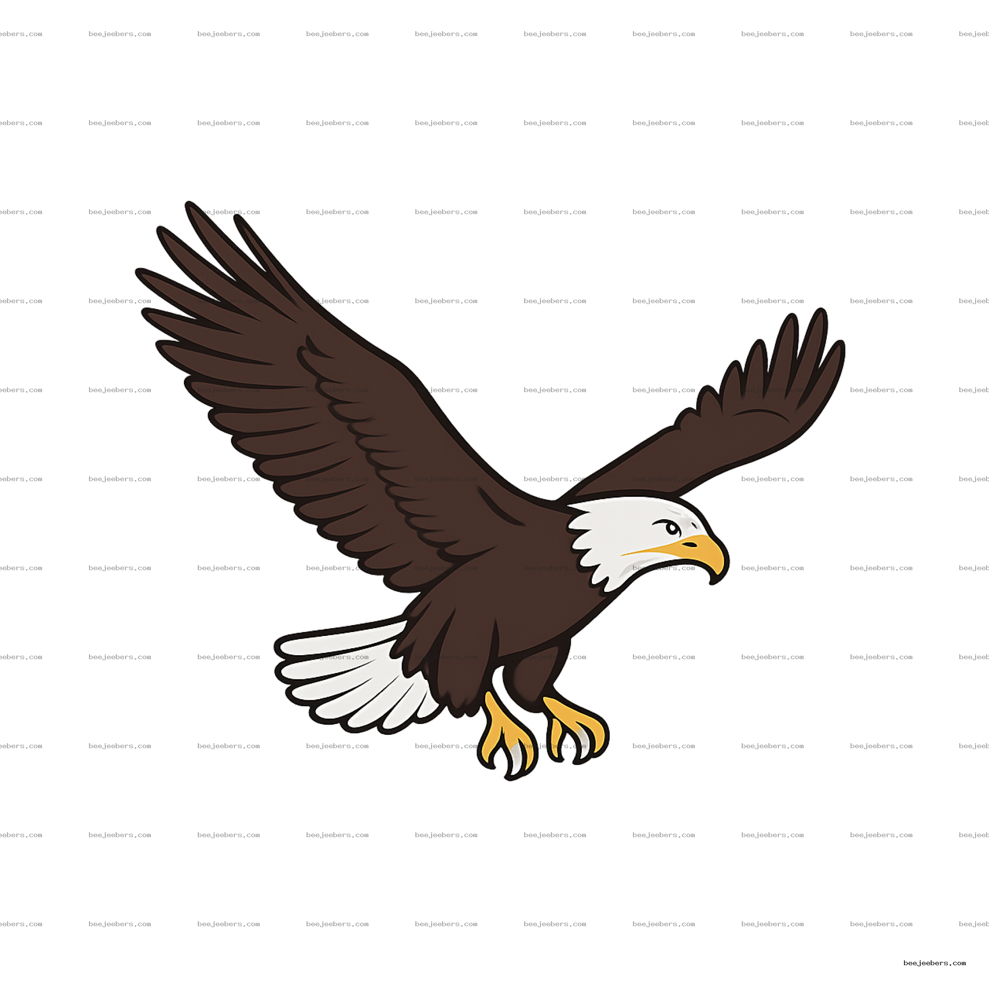 Vector illustration of a bald eagle flying with wings spread on transparent background