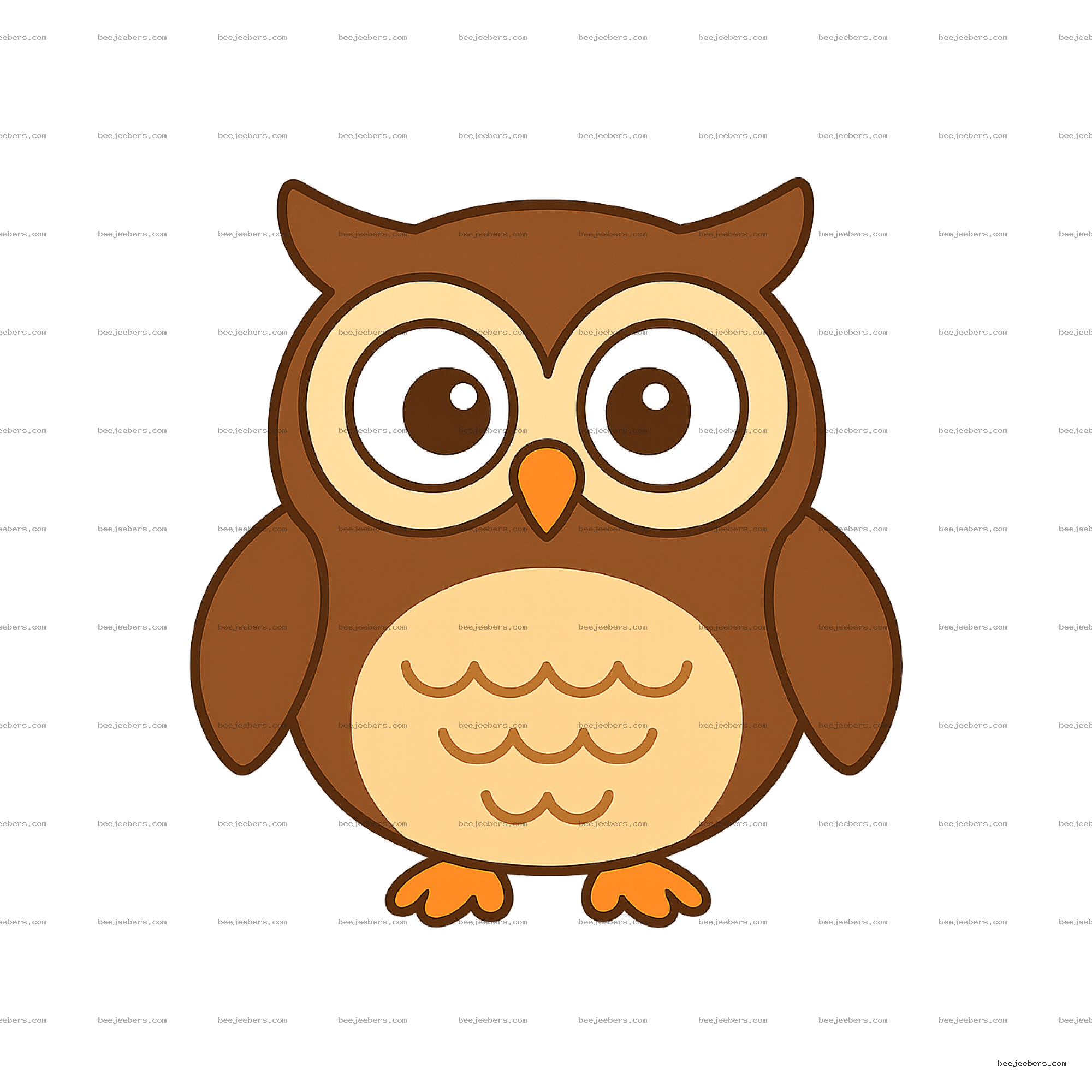 Cute cartoon owl with big eyes in brown and orange vector clipart on transparent background