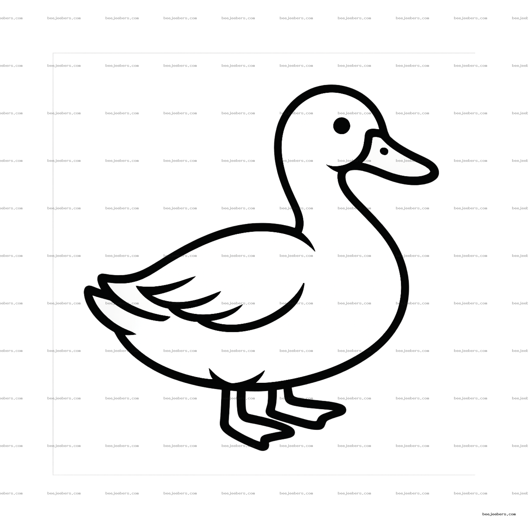 Simple black and white vector duck clipart with transparent background