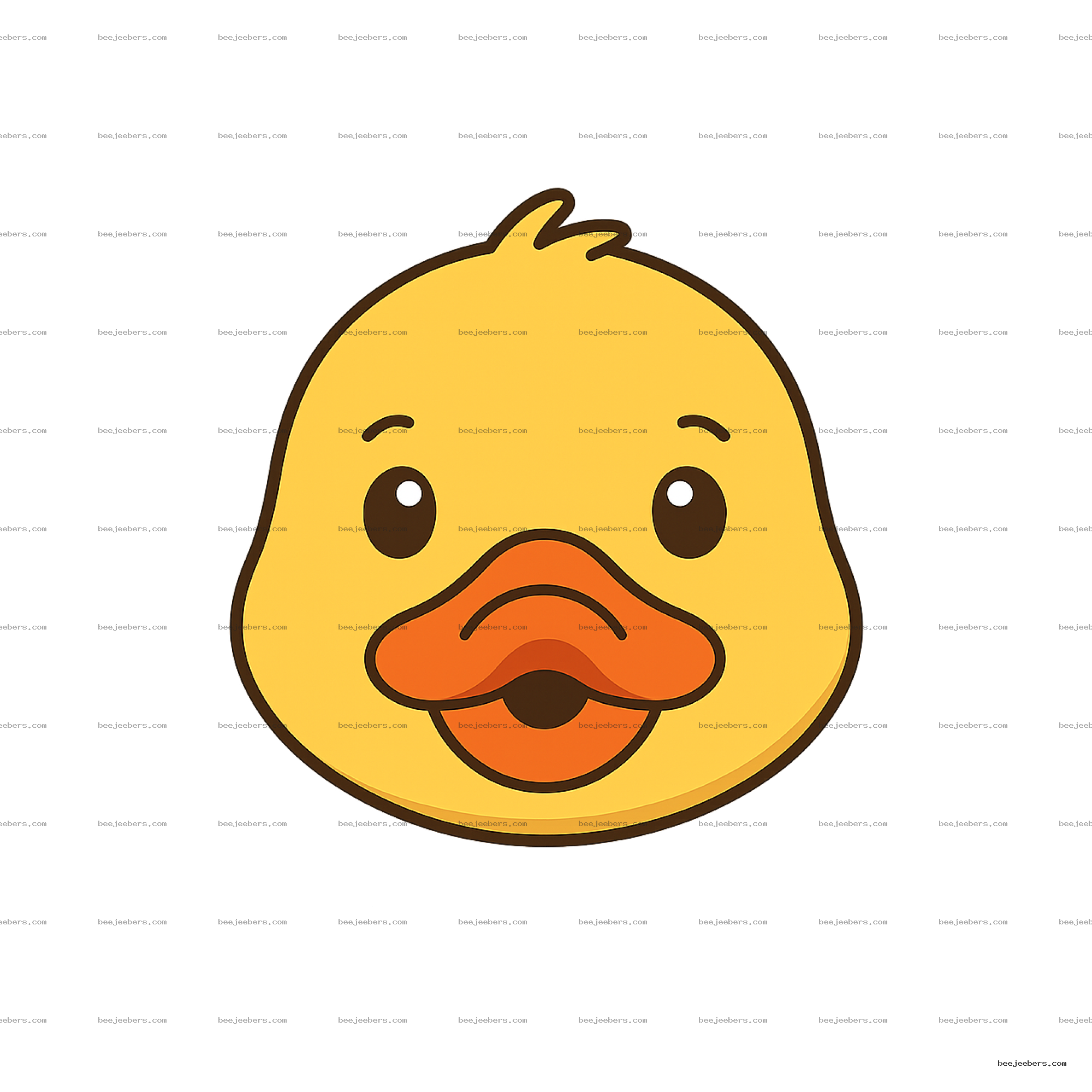 Cute cartoon duck face with orange beak and big eyes on transparent background