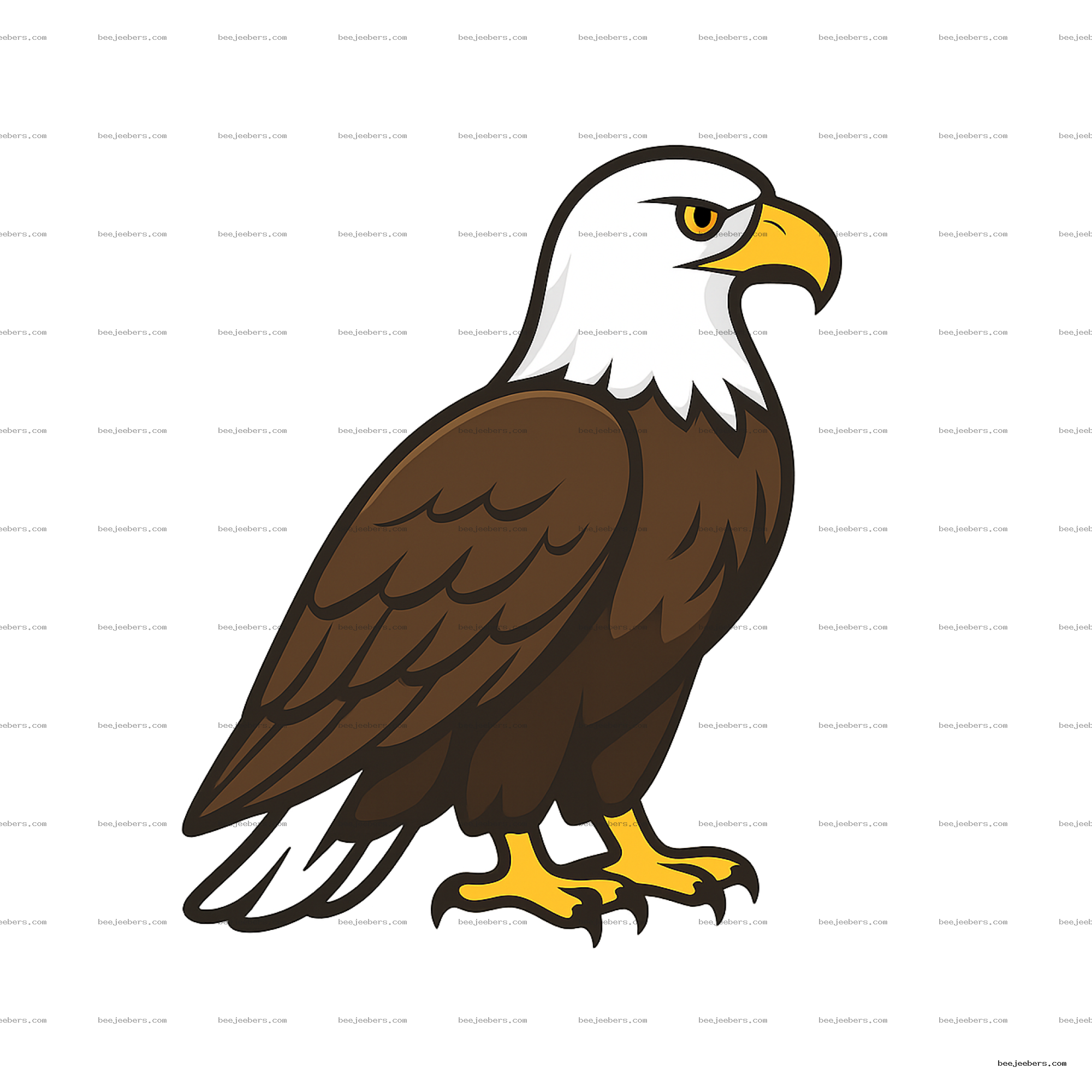Clean vector illustration of a bald eagle with white head and brown body on transparent background