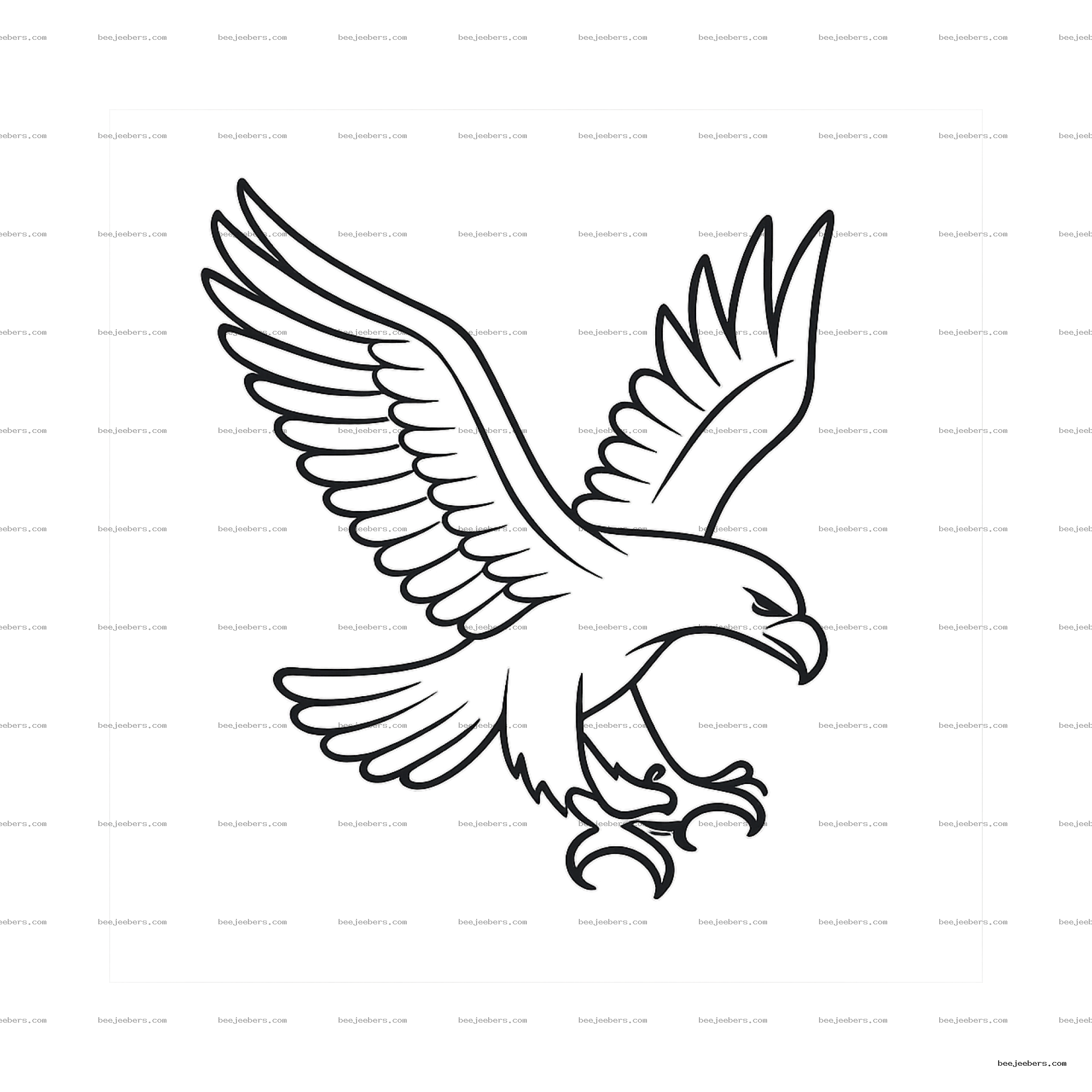 Clean vector eagle outline with wings spread and talons extended on transparent background