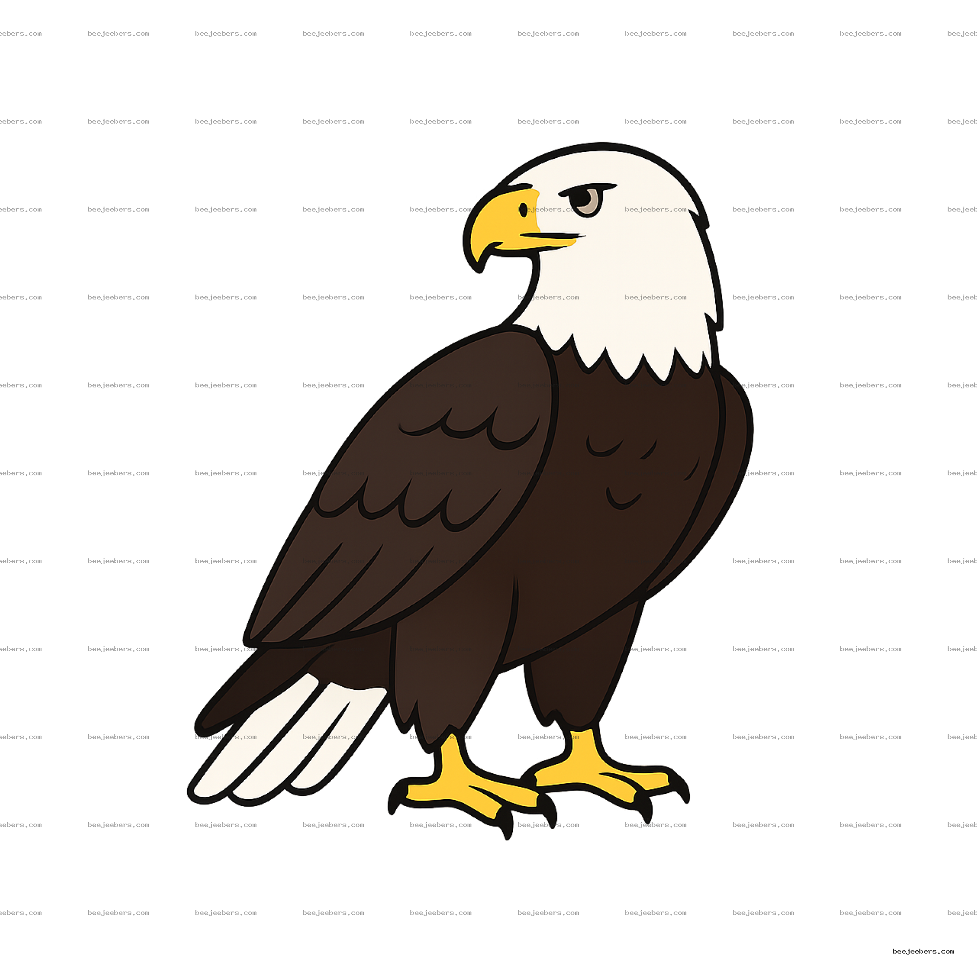 Clean vector illustration of a bald eagle with white head and brown body on transparent background.