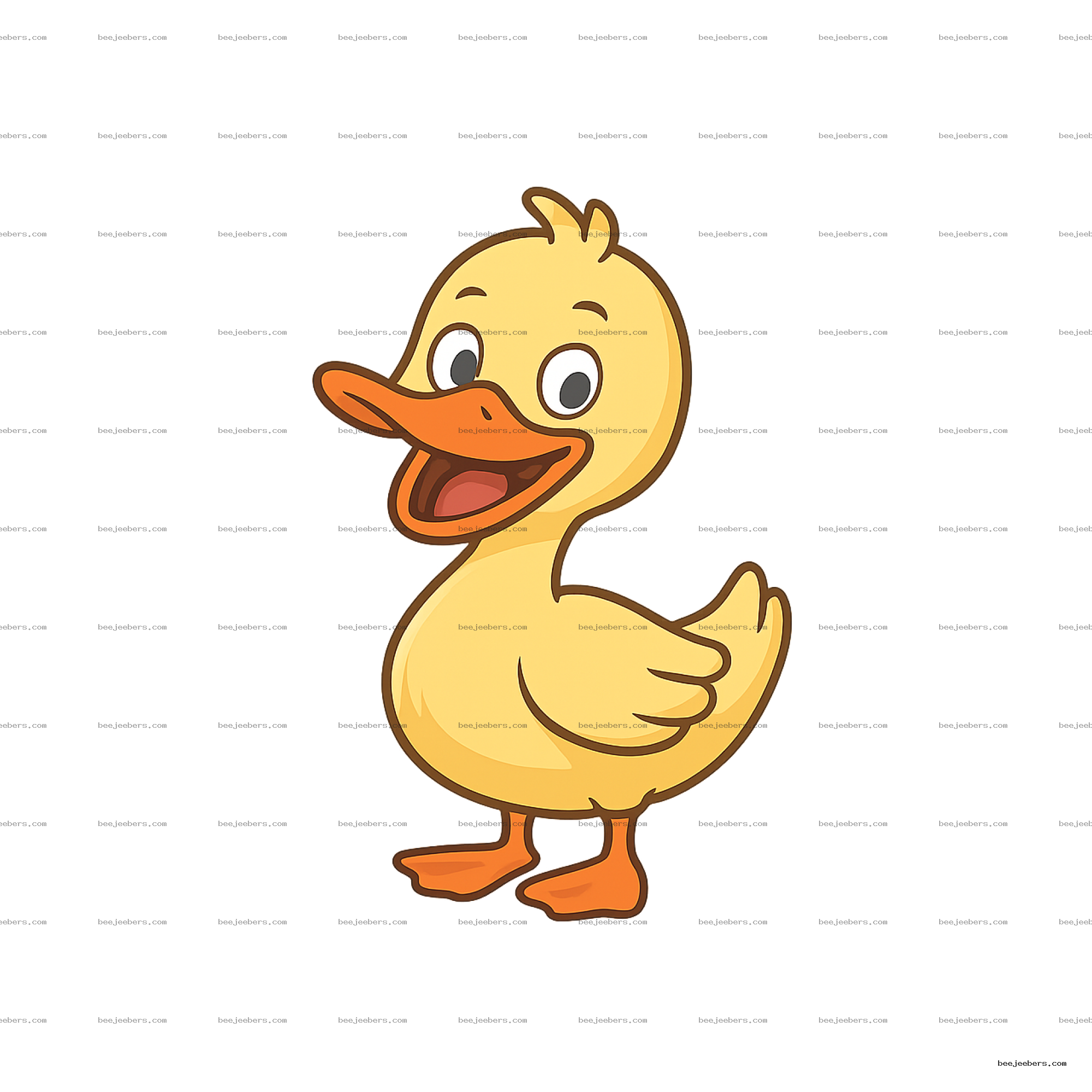 Happy cartoon duck with wide open beak and big eyes in clean vector style transparent PNG