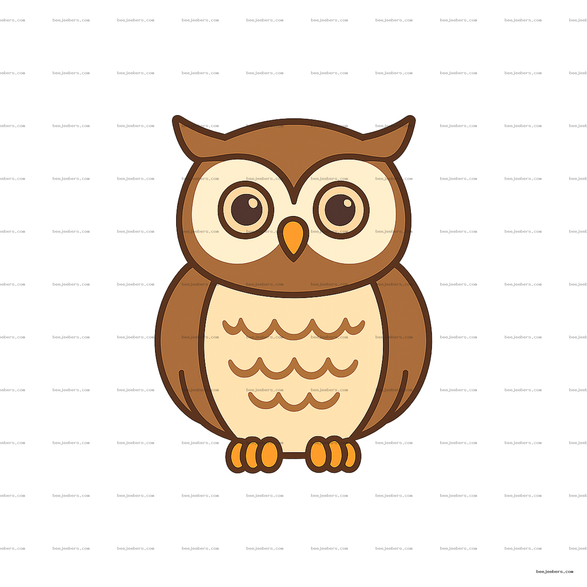 Cute brown and tan owl vector clipart with big eyes on transparent background