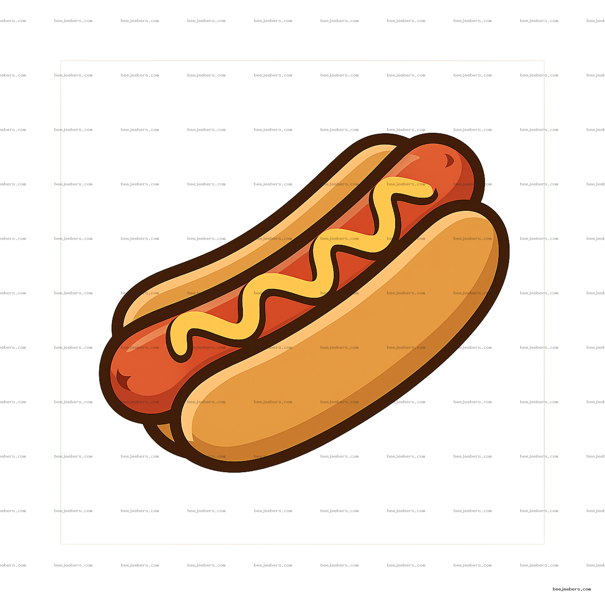 Vector illustration of a hot dog with mustard on bun transparent background