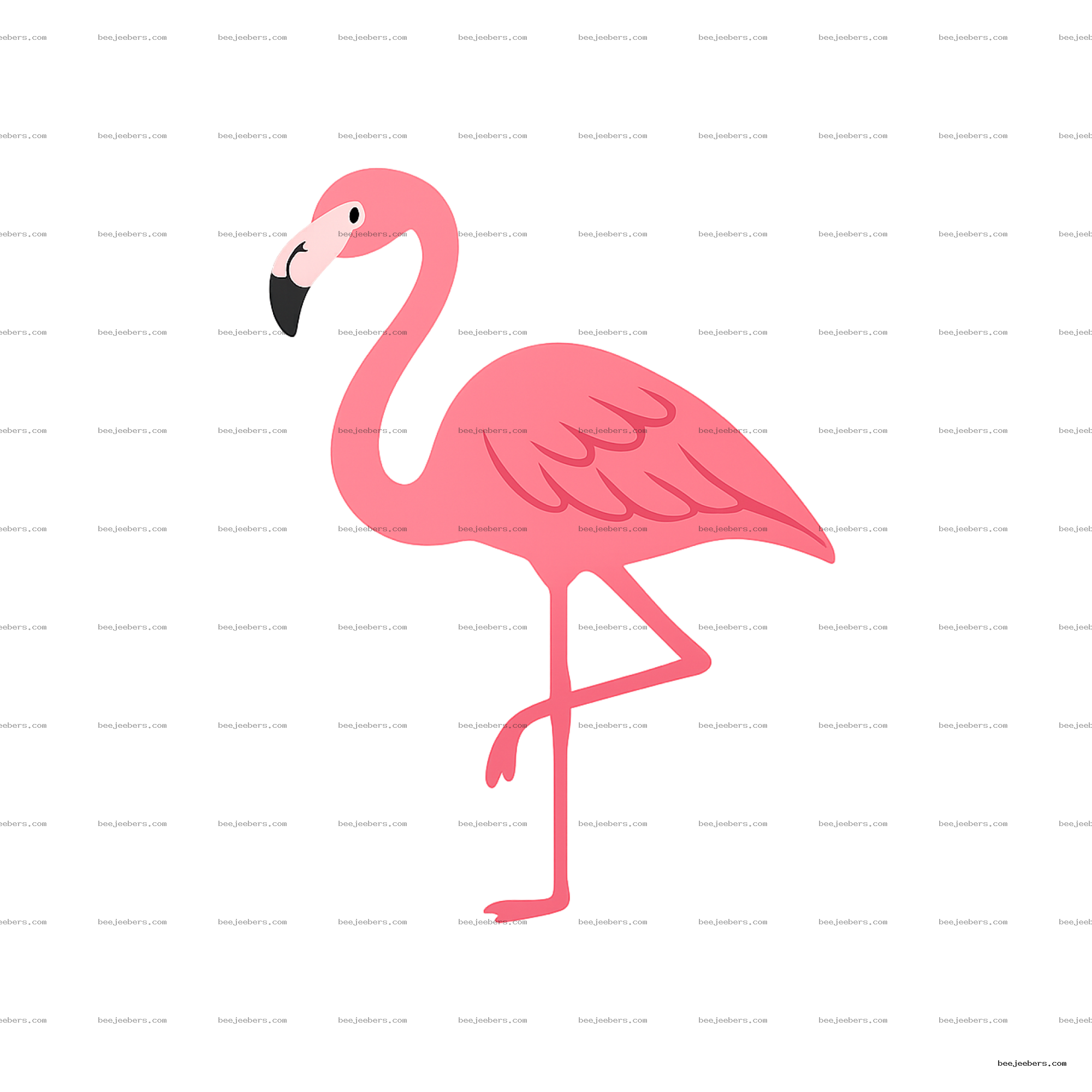 Clean vector illustration of a pink flamingo standing on one leg with transparent background