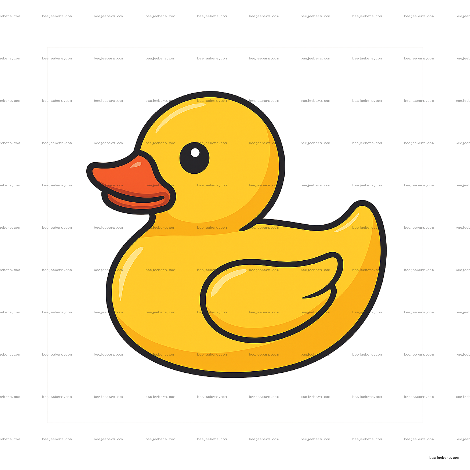 Bright yellow rubber duck vector with orange beak on transparent background