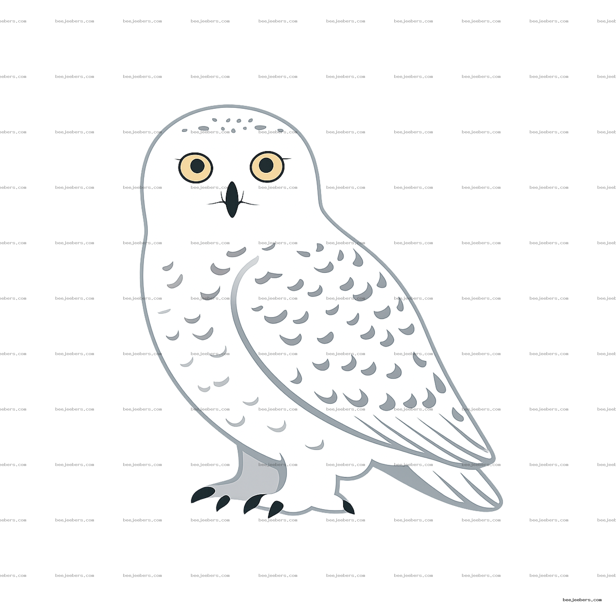 Clean vector illustration of a white snow owl with yellow eyes on transparent background
