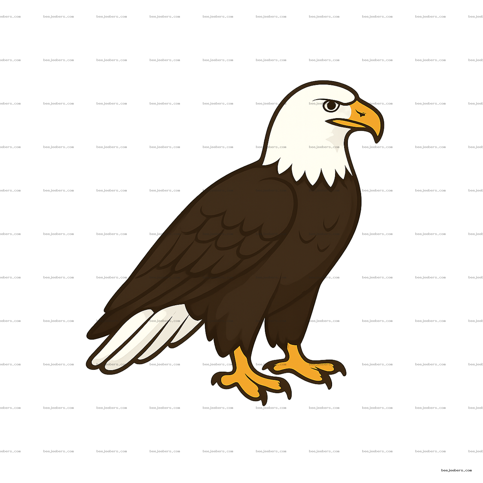 Clean vector illustration of a bald eagle in side profile with transparent background