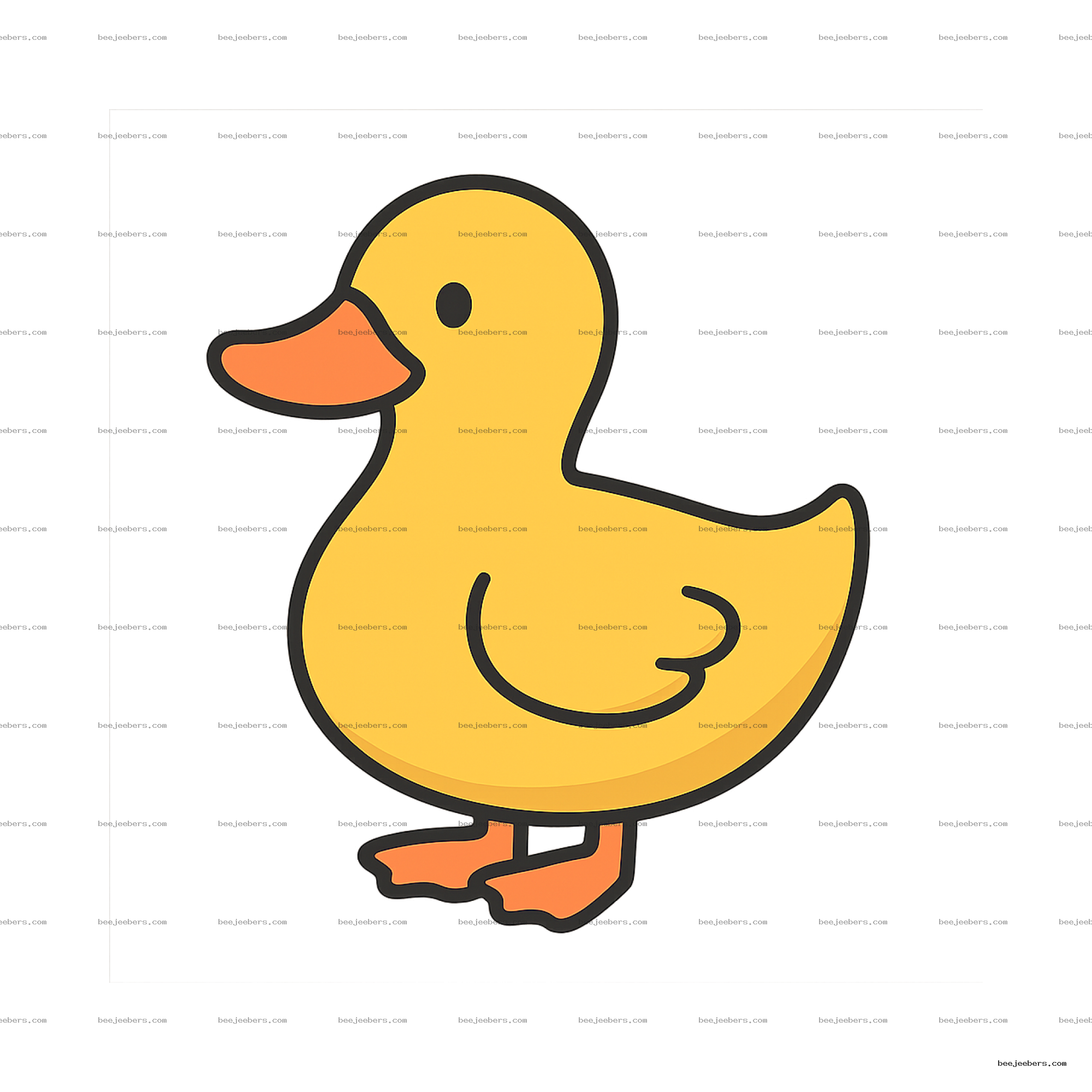 Simple yellow duck with orange beak and feet in clean vector style