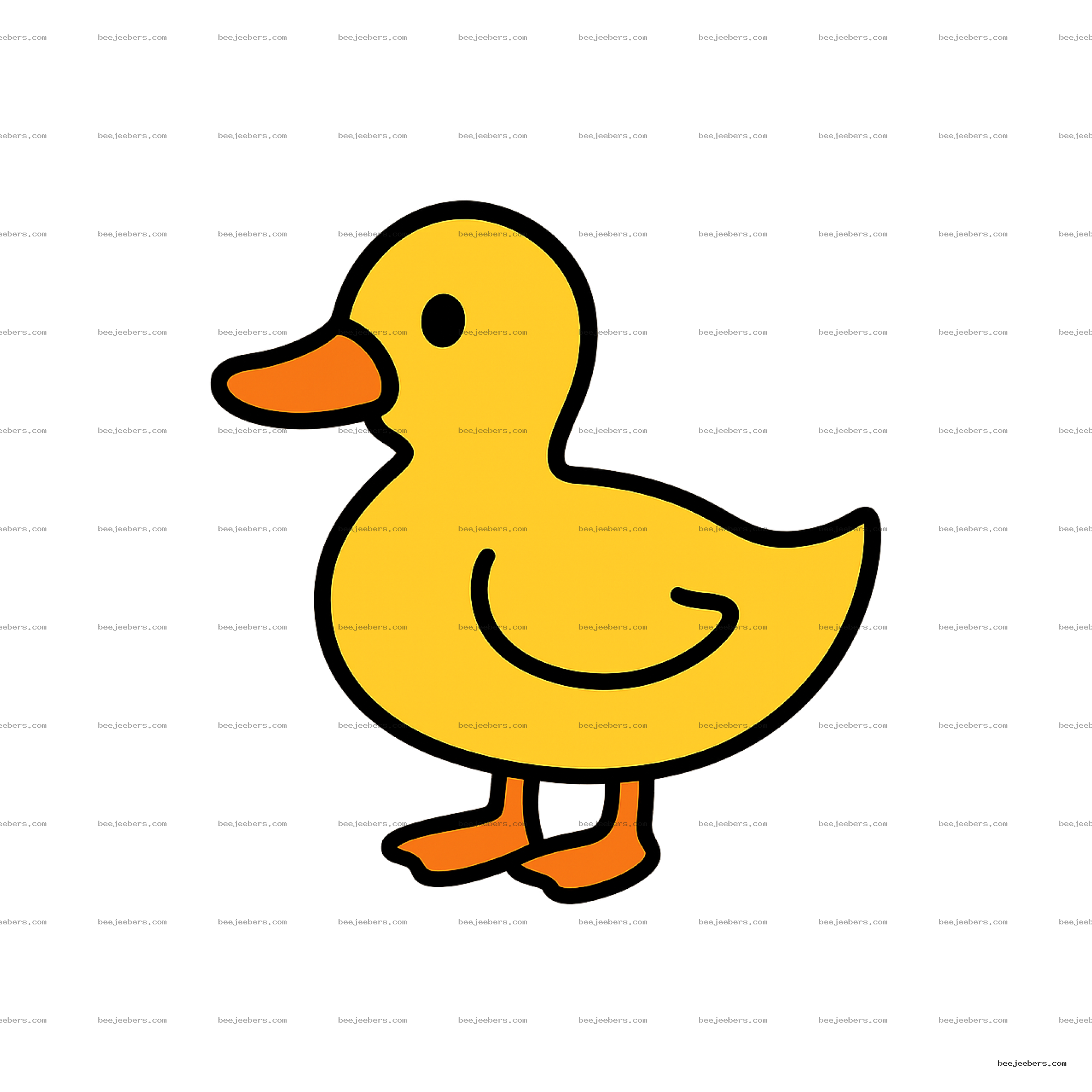 Bright yellow cartoon duck with orange beak and feet in clean vector PNG format with transparent background