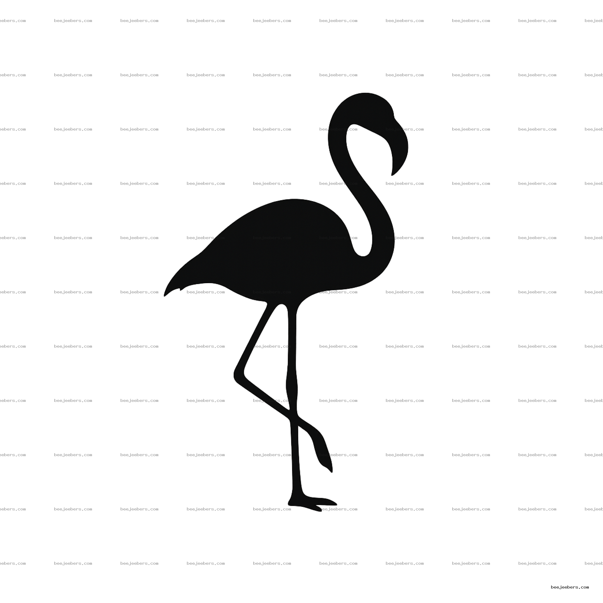 Black flamingo silhouette PNG with transparent background showing bird standing on one leg