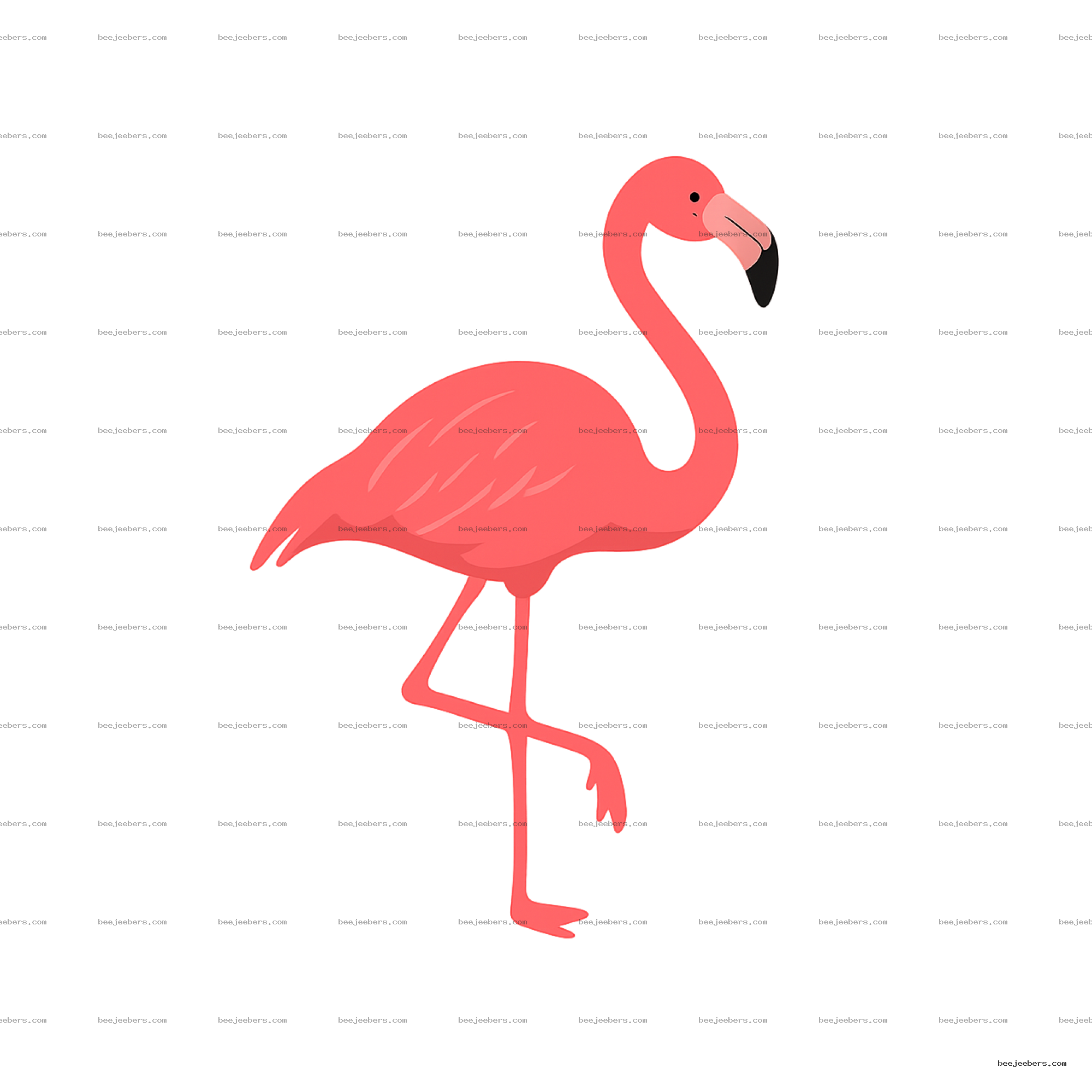 Clean vector illustration of a pink flamingo standing on one leg with transparent background