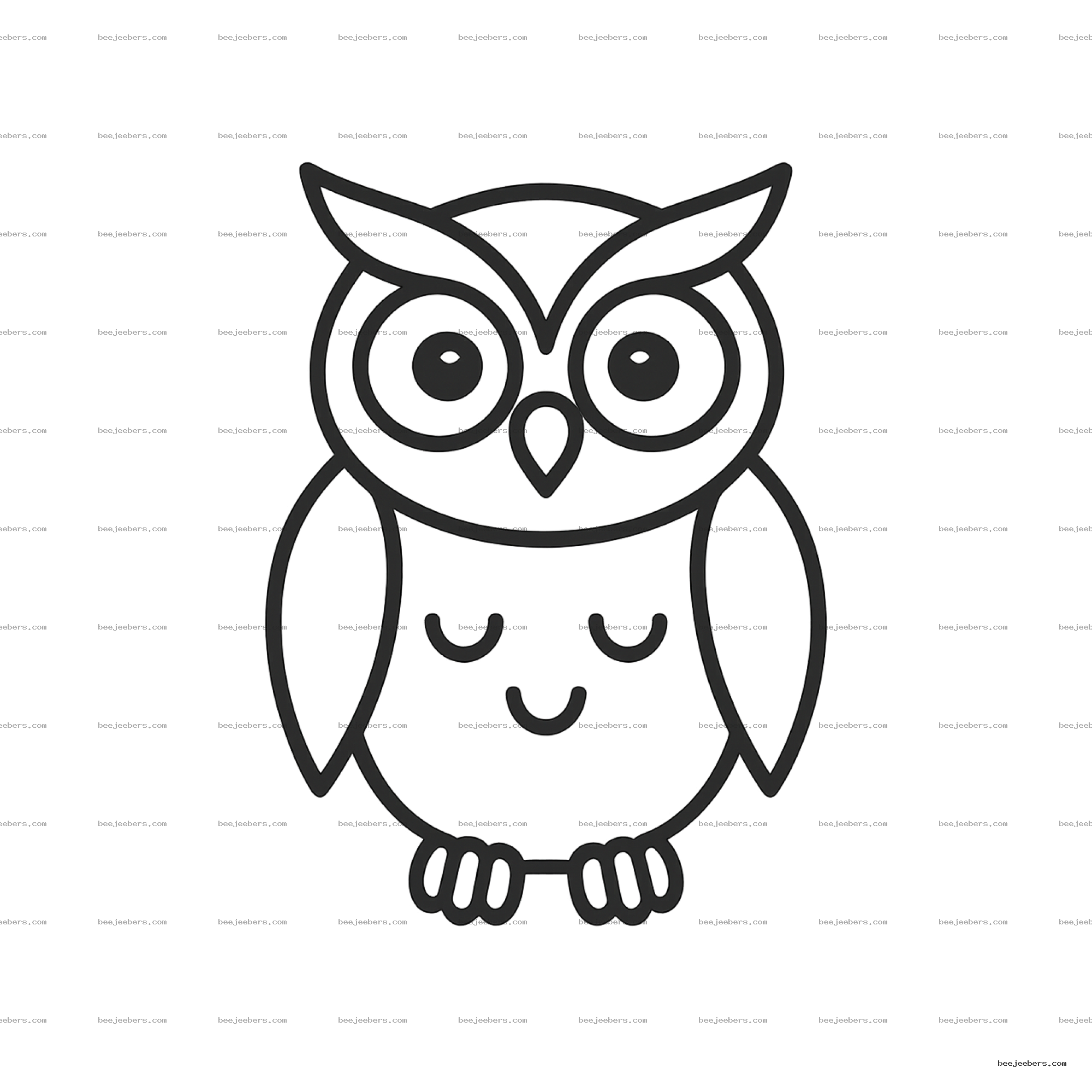 Minimalist owl outline in black line art on transparent background for digital design