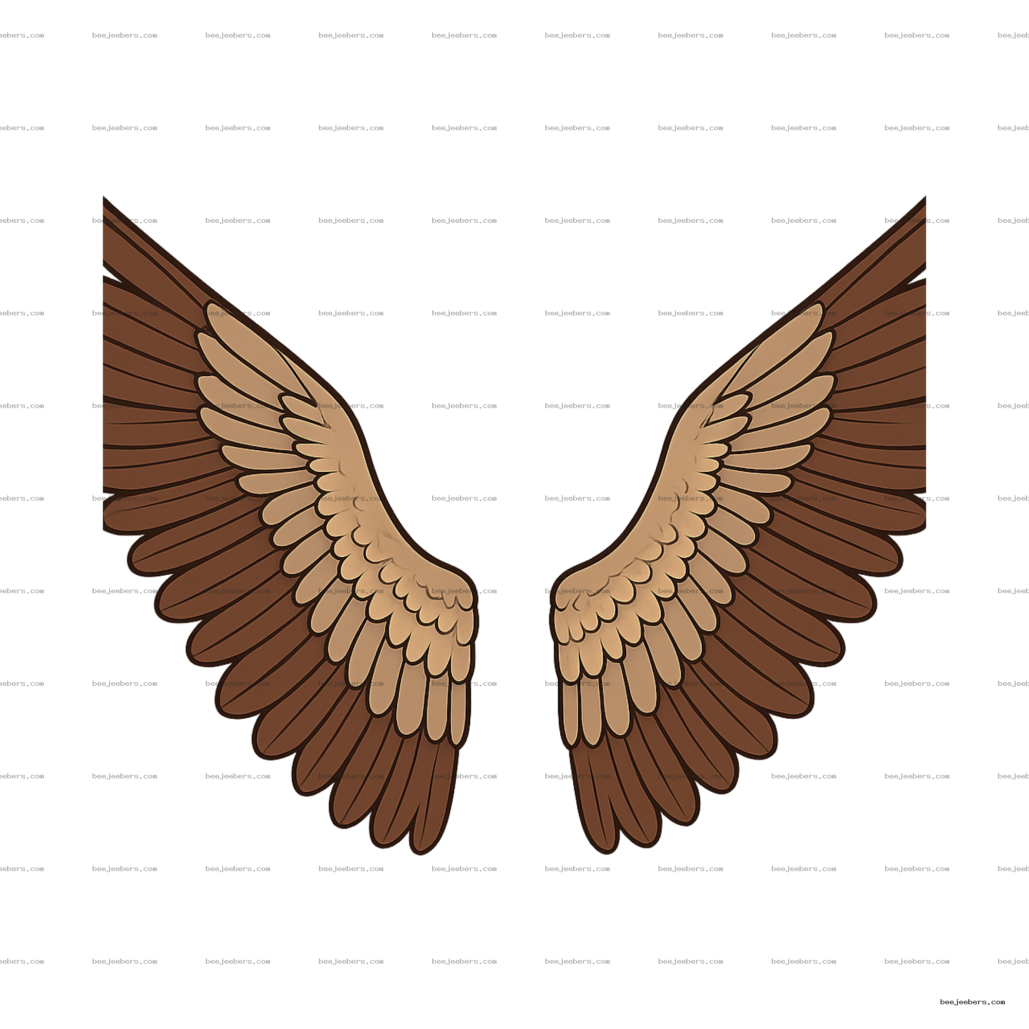 Clean vector owl wings clipart in shades of brown with detailed feathers and transparent background
