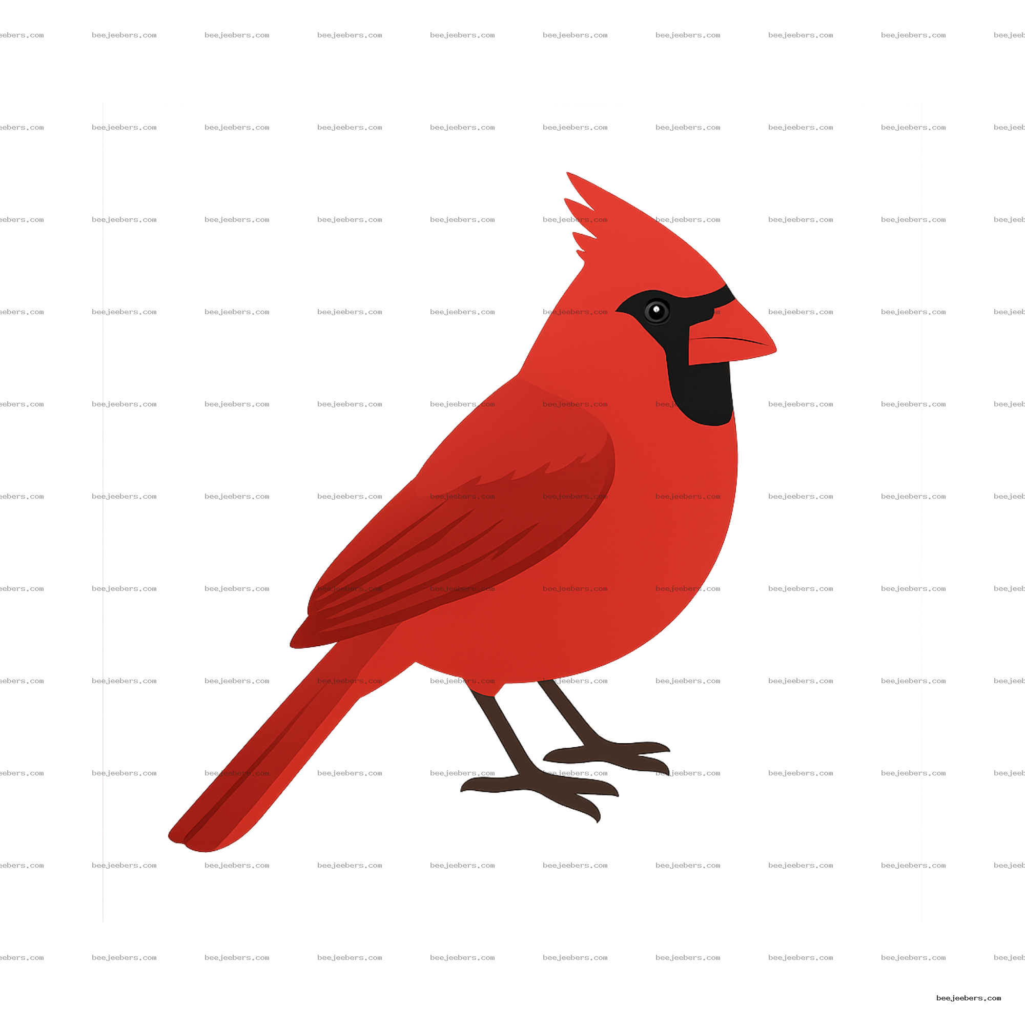 Clean vector illustration of a red cardinal bird in side profile with black facial markings