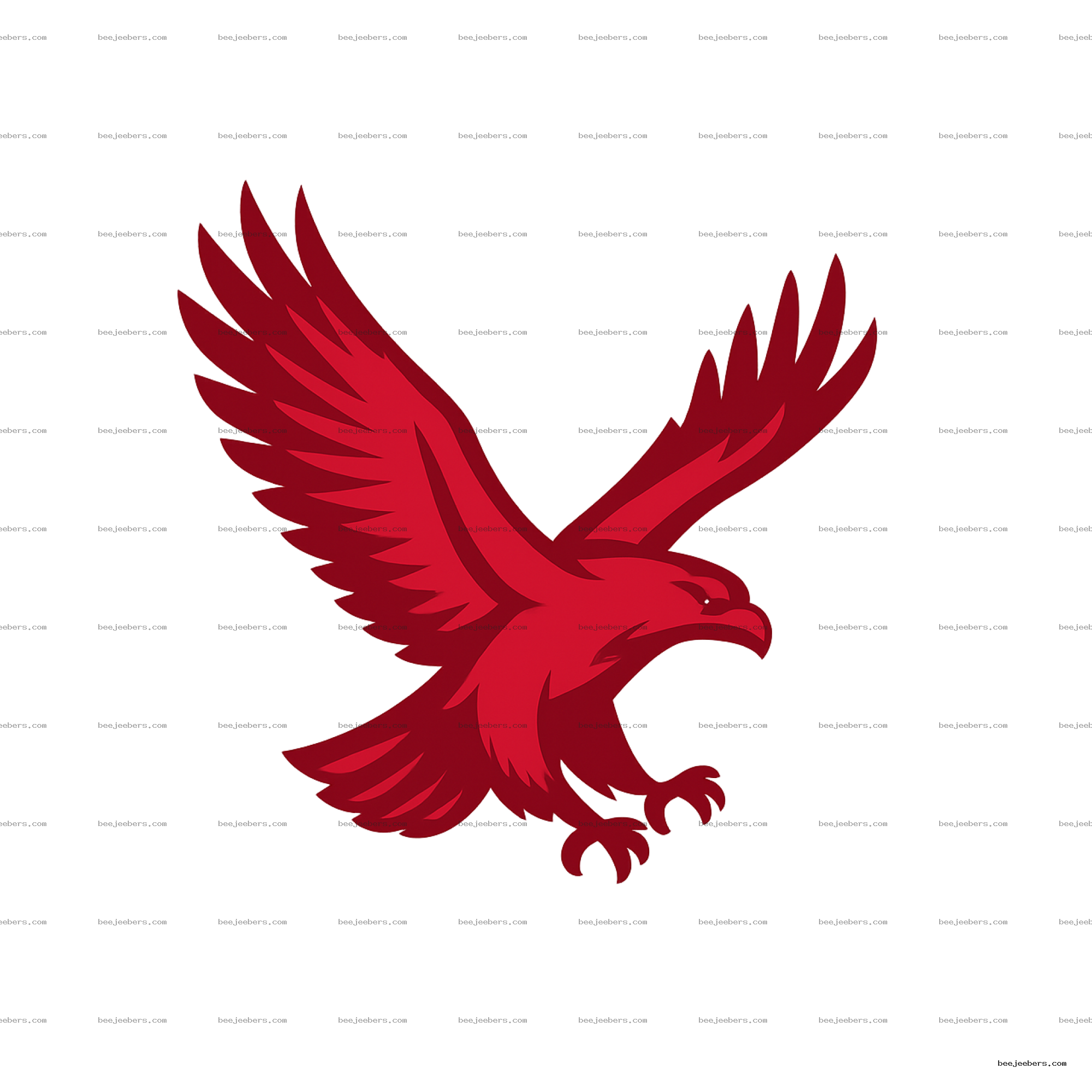 Clean vector red eagle with wings spread wide on transparent background
