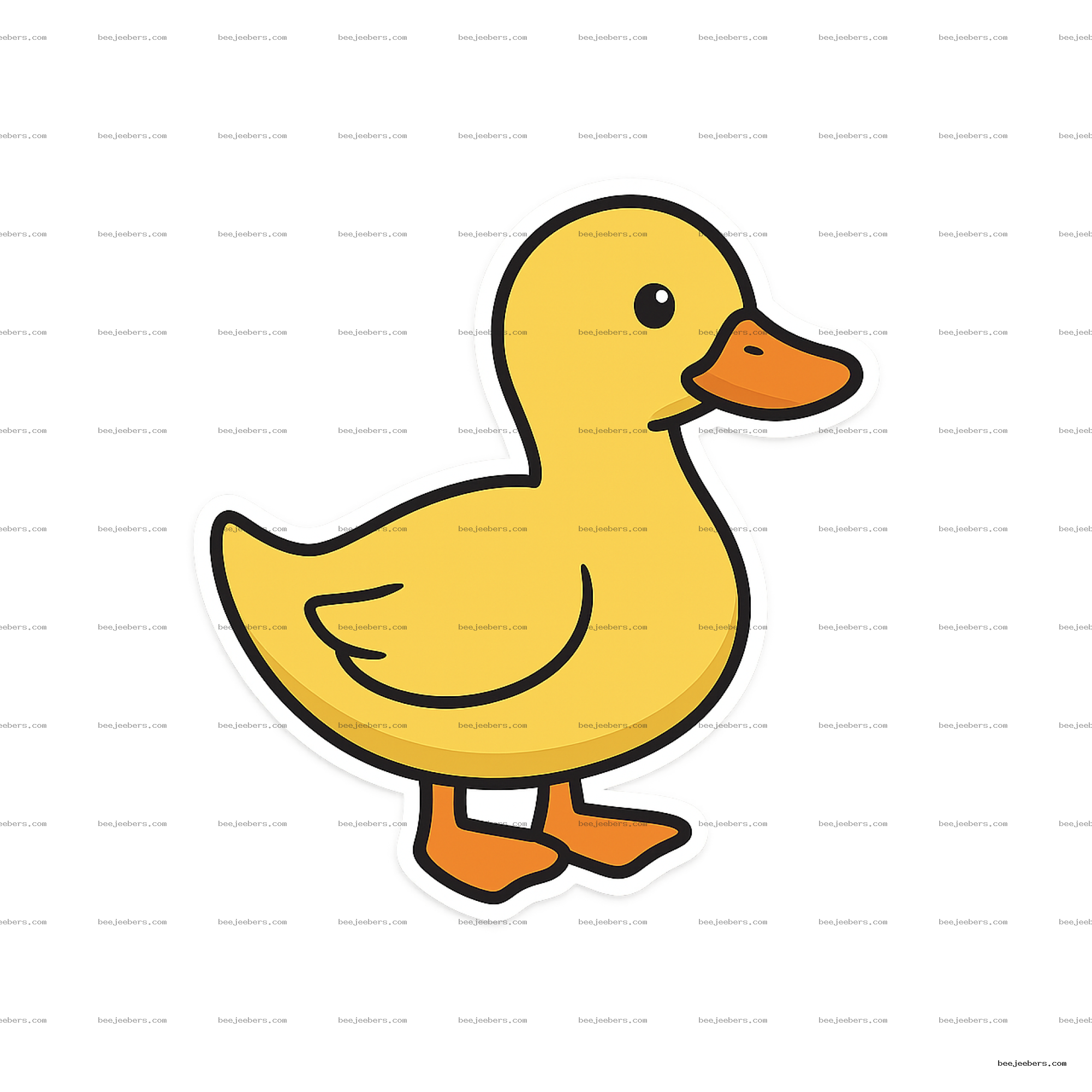 Clean vector illustration of a cute yellow duck with orange beak and feet on transparent background