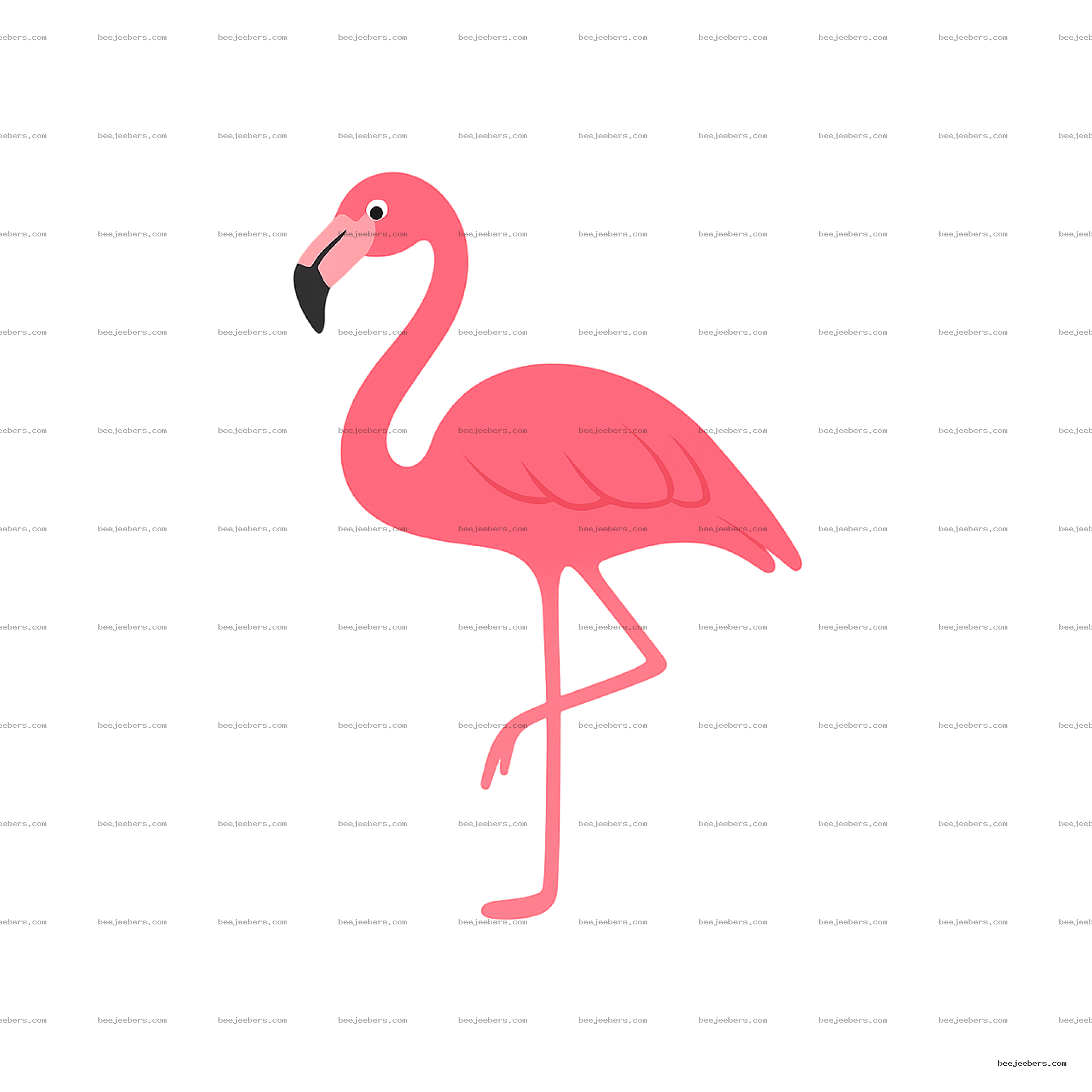 Clean vector illustration of pink flamingo standing on one leg with transparent background