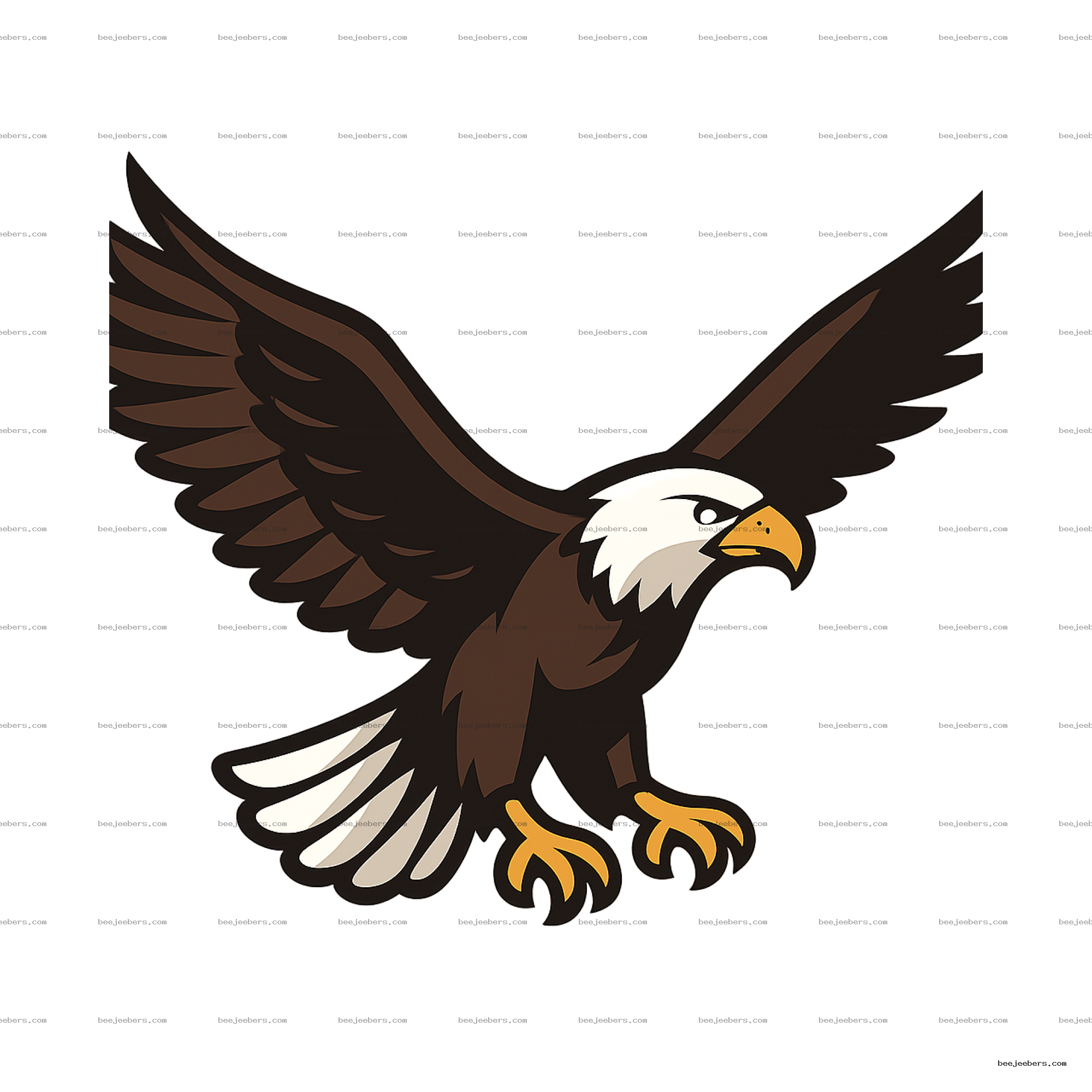 Clean vector illustration of a flying eagle with outstretched wings on transparent background
