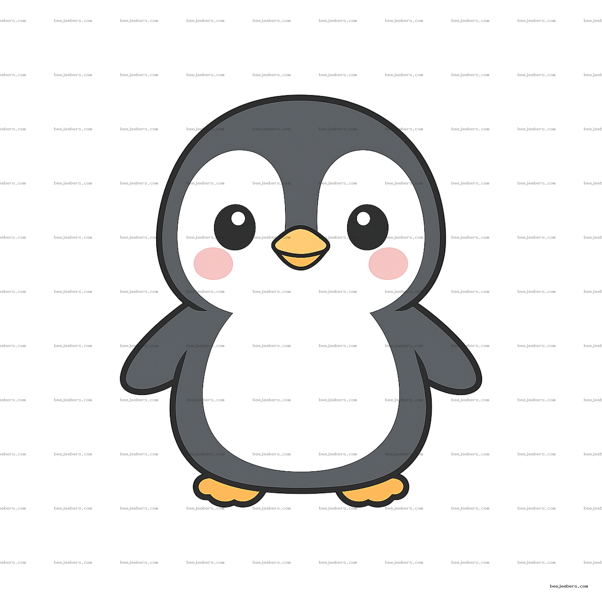 Cute kawaii penguin cartoon clipart with rosy cheeks and transparent background