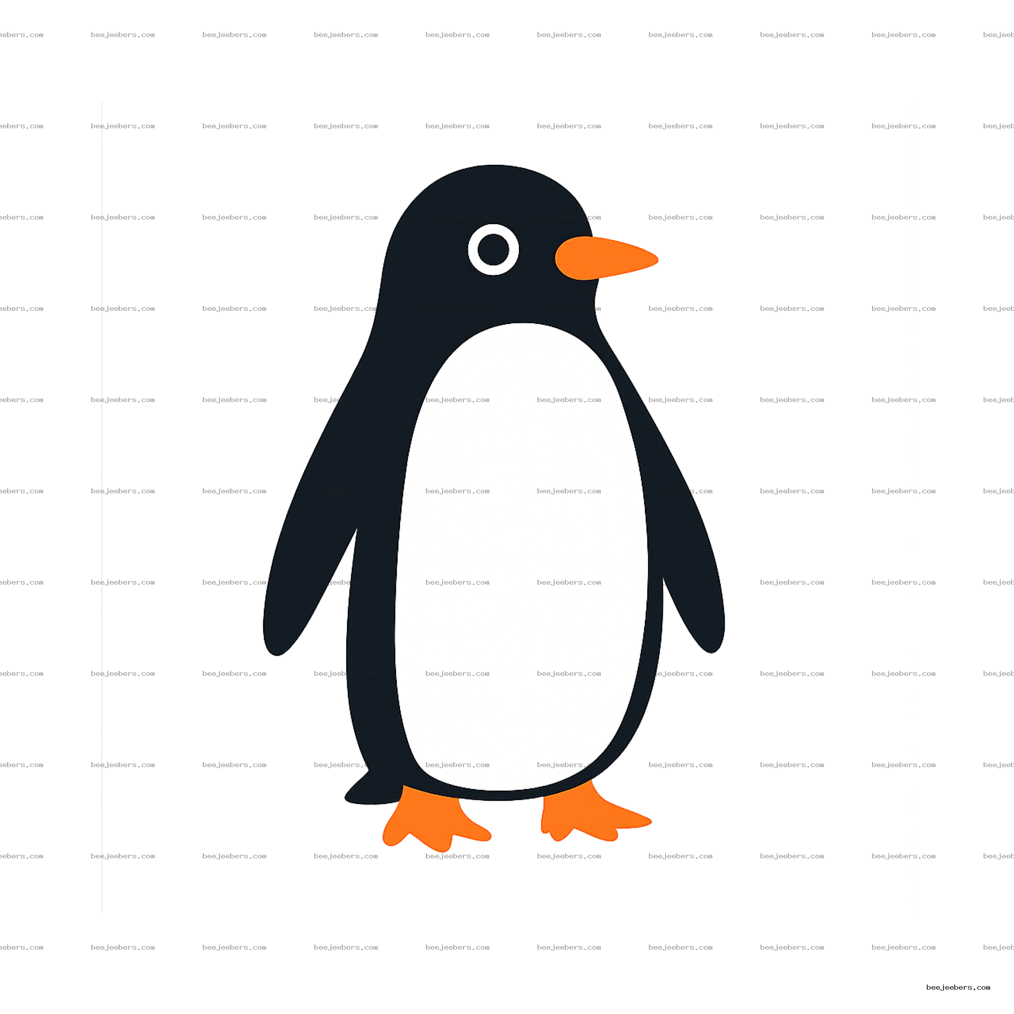 Clean vector illustration of a penguin with black and white body and orange beak and feet on transparent background