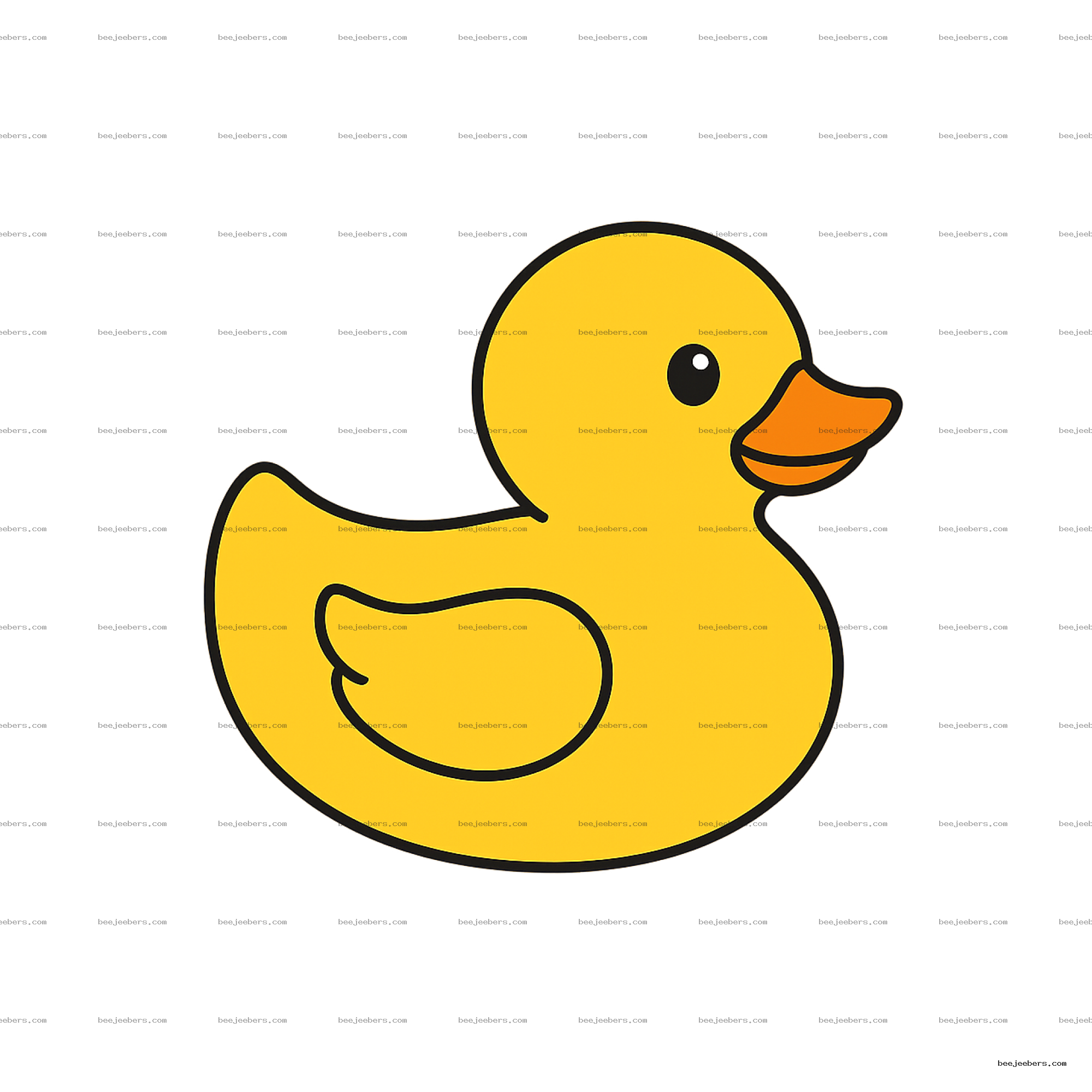 Bright yellow rubber duck with orange beak cartoon clipart on transparent background